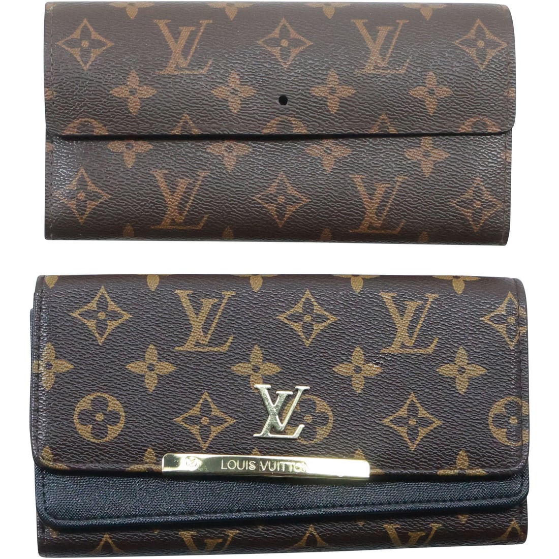 2 Designer Wallets in Monogram Pattern, One Missing Closure Button (1 of 20)