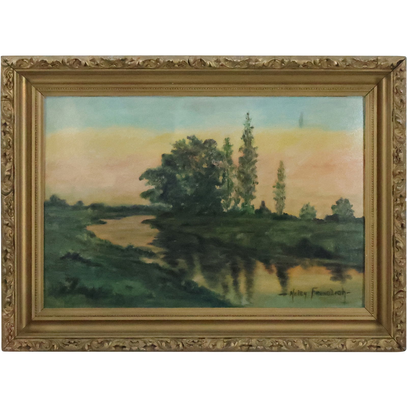 Helen Frendlich, Vintage Oil Painting, Landscape with Lake, Signed and Framed (1 of 16)