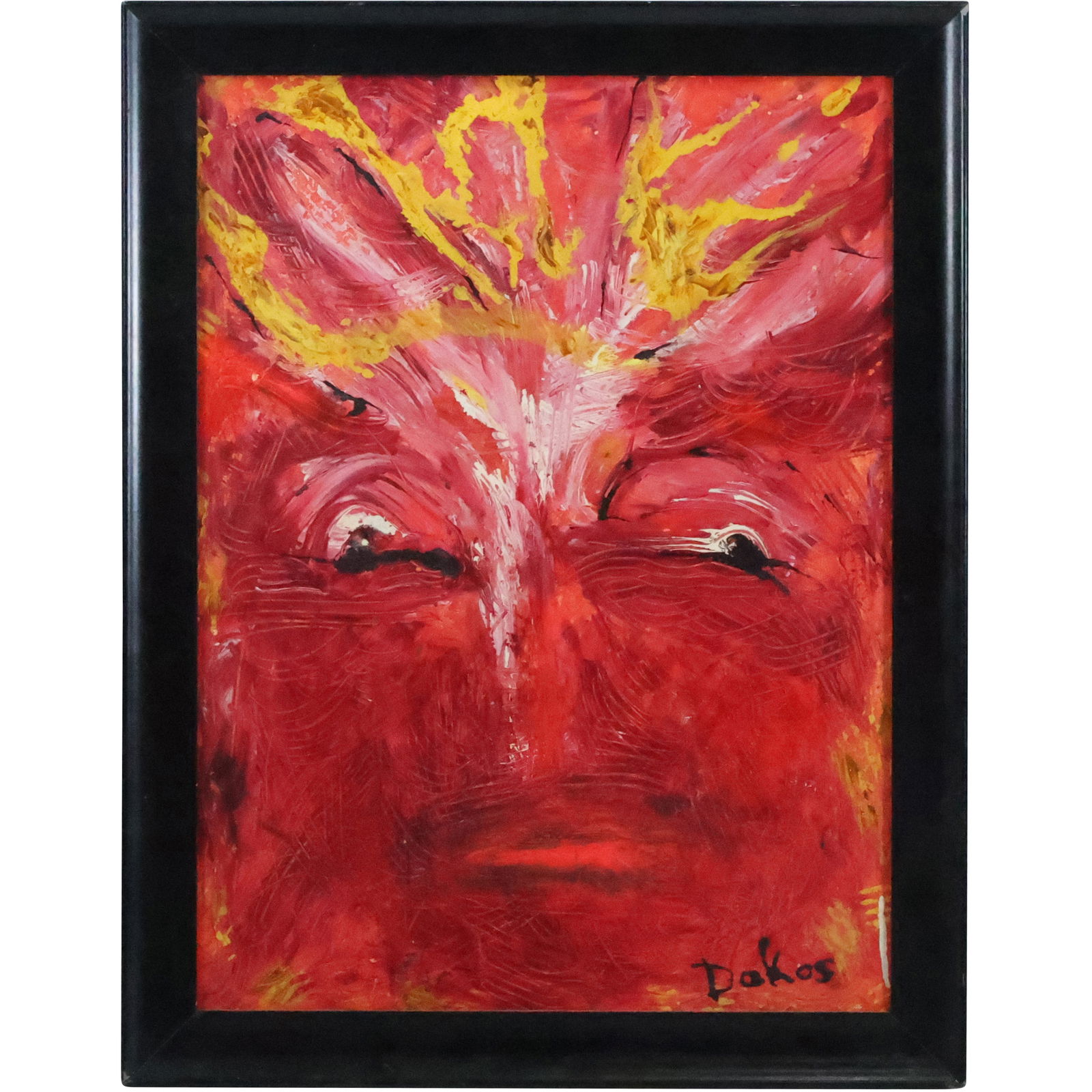 Dakos De Sax, aka Darlyne Sax 20th C. Florida, Abstract Firey Face, Oil on Canvas Painting (1 of 16)