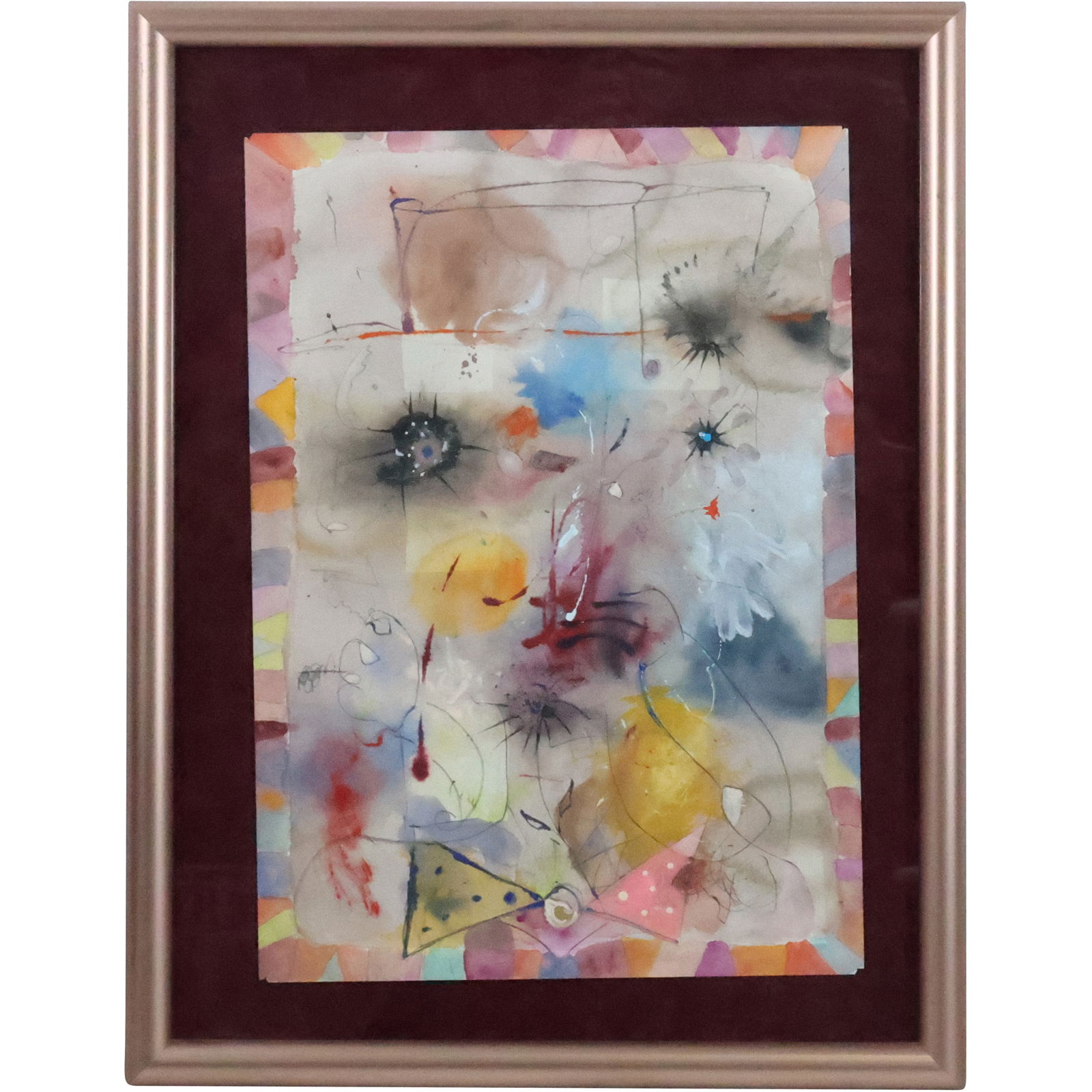 Thomas St Thomas, Acrylic on Paper Painting, Abstract, "Blossom Man", Label on Verso (1 of 18)