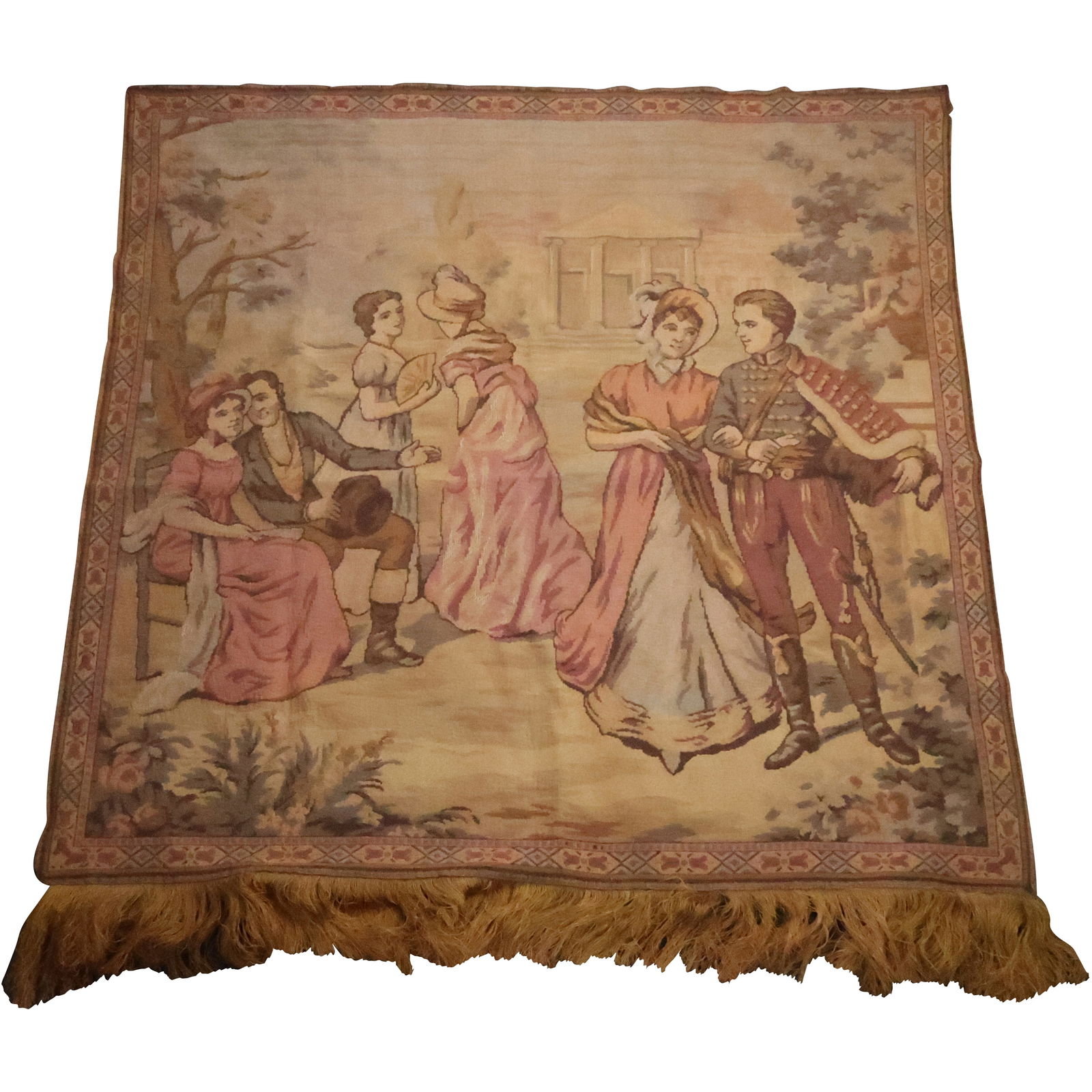 Large Vintage Wall Tapestry Courting Couples 53.5 in. x 48.5 in. (1 of 17)