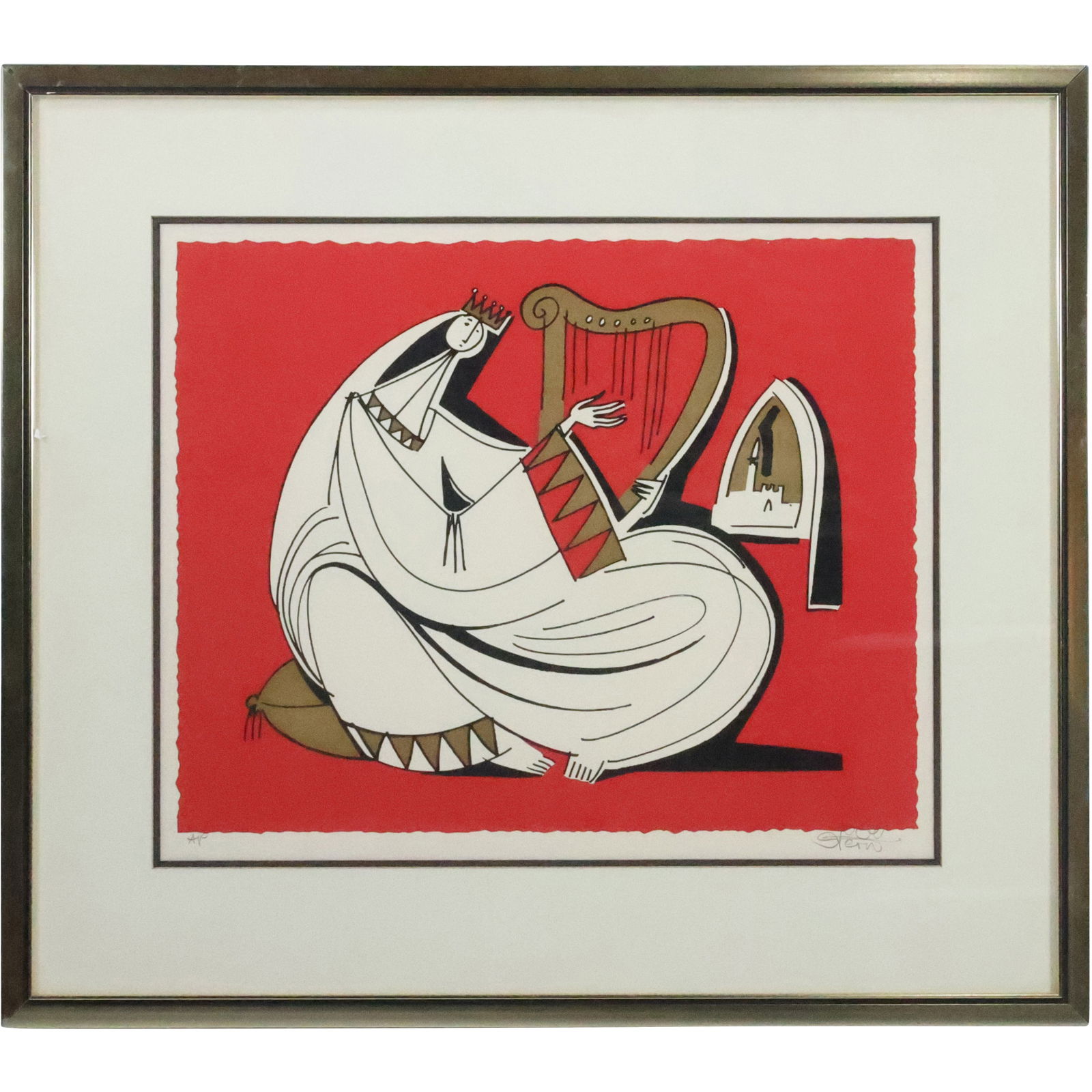 Yossi Stern Lithograph Woman Playing Harp, Signed, A/P, Framed (1 of 16)