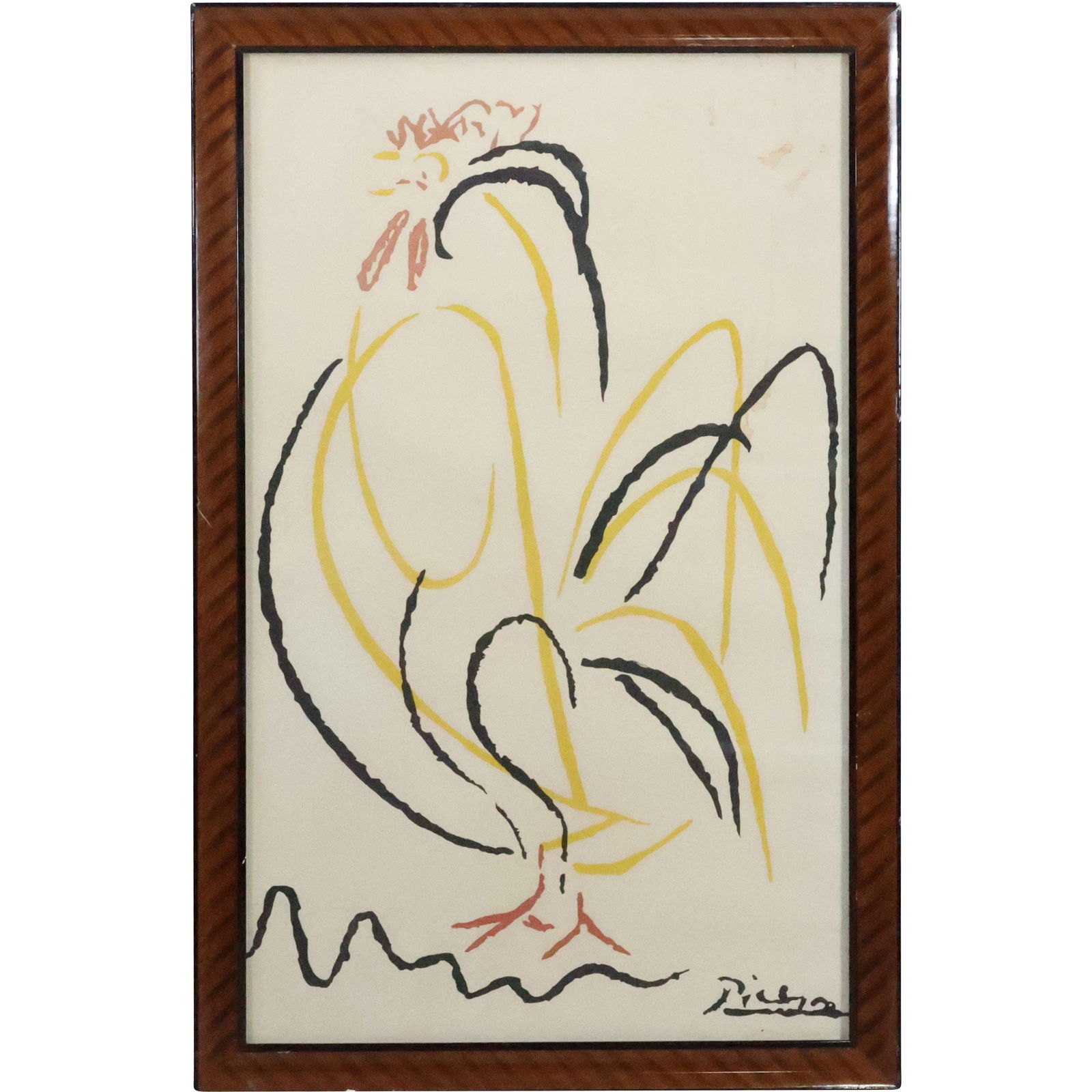 Pablo Picasso, Vintage Framed Lithograph ROOSTER, Signed in Plate (1 of 15)