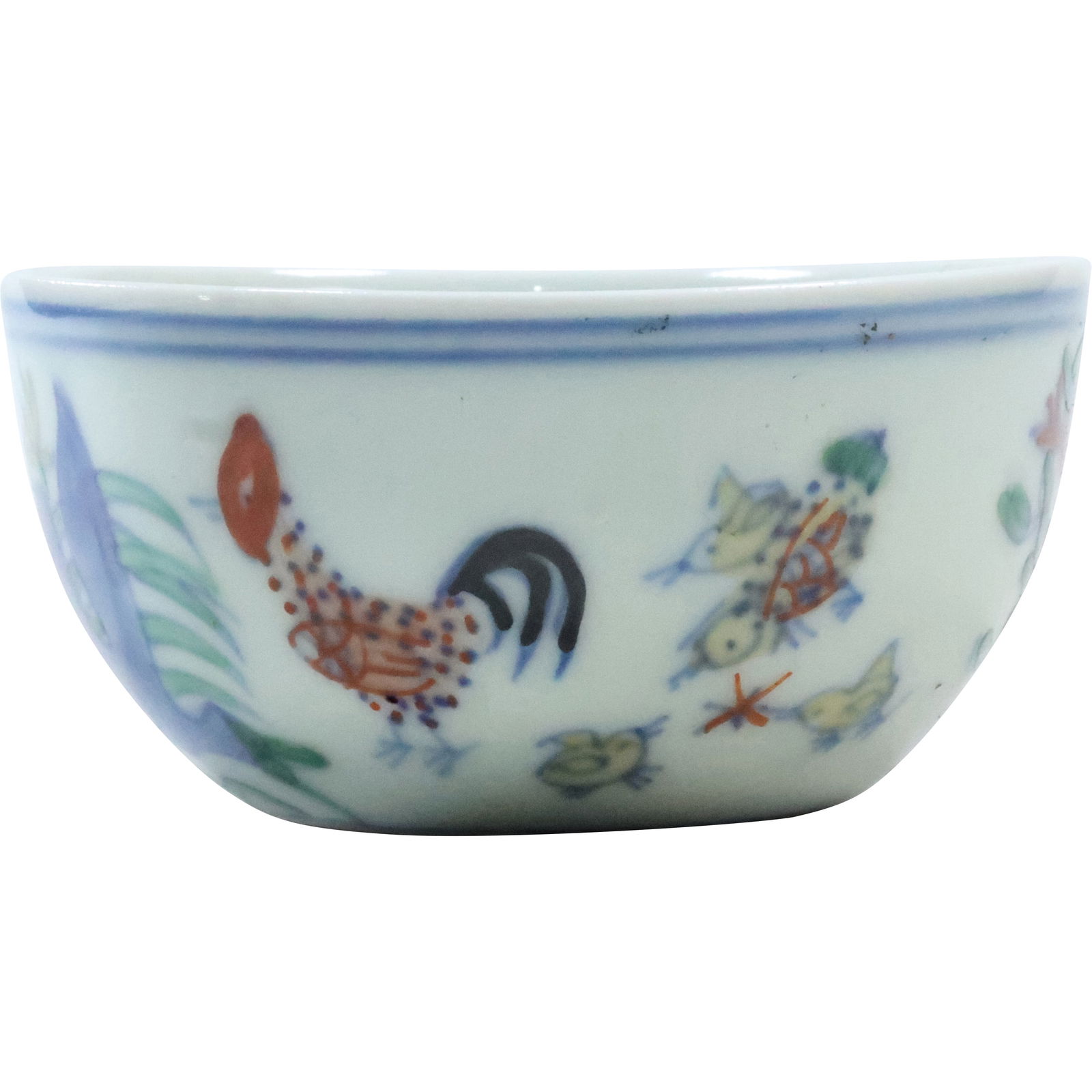 Signed Chinese Porcelain Rice Bowl with Rooster and Chickens 3 in. diameter (1 of 11)