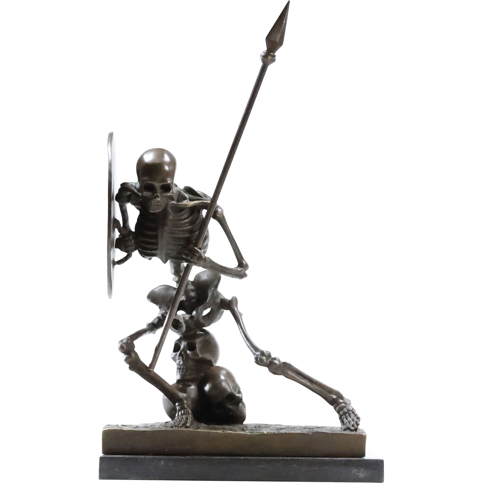 Max Milo (1938 - 1976), Bronze Skeleton Warrior with Shield and Spear Sculpture 16 in. height (1 of 16)