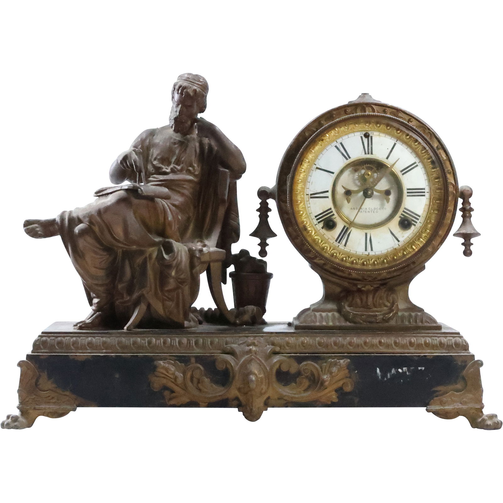 Antique Ansonia Clock Co. Patented  "Macbeth" Cast Metal Spelter Shakespeare Figural Mantle Clock (1 of 19)