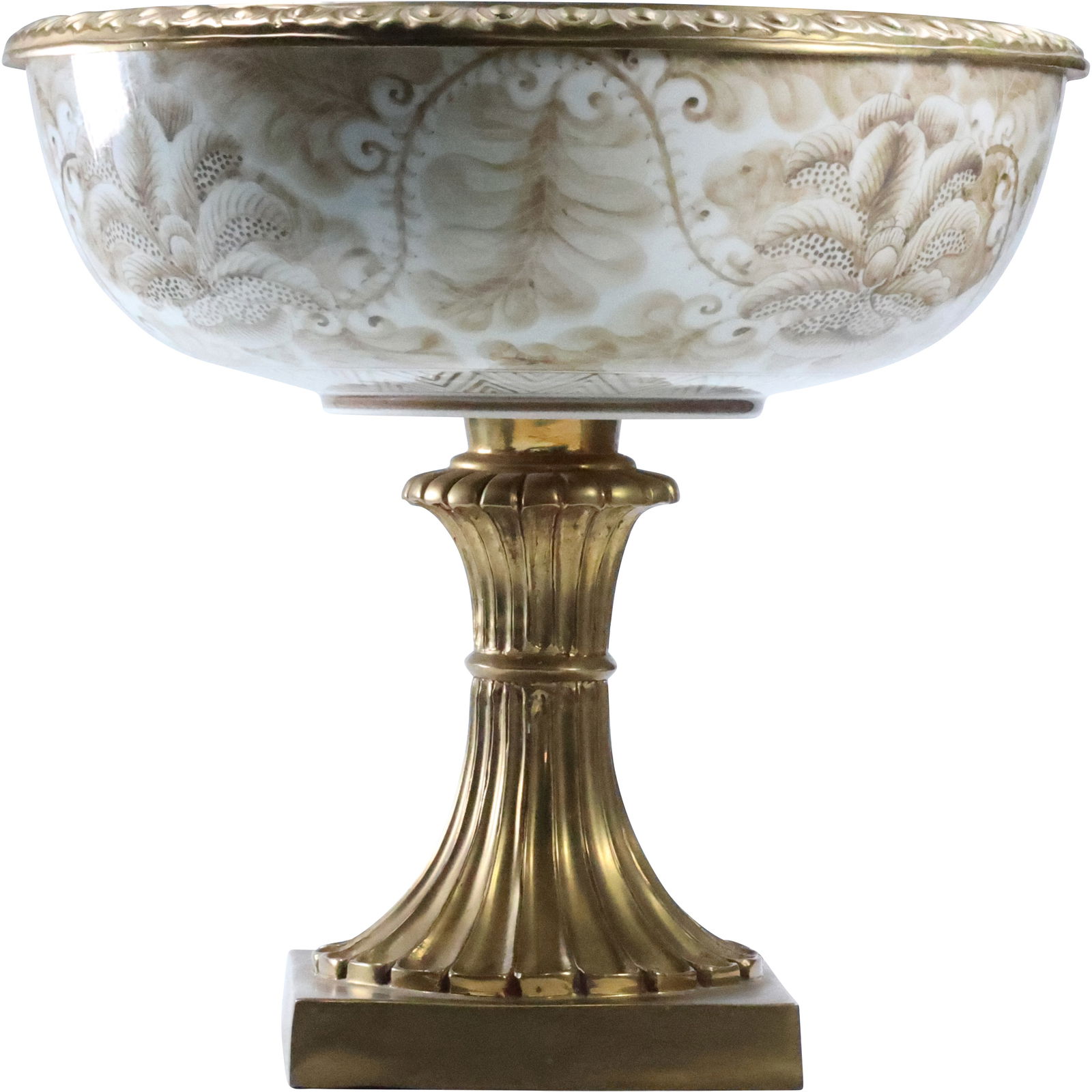 Maitland Smith Vintage Decorated Porcelain and Bronze Pedestal Centerpiece Bowl 14 in. x 15 in. (1 of 13)