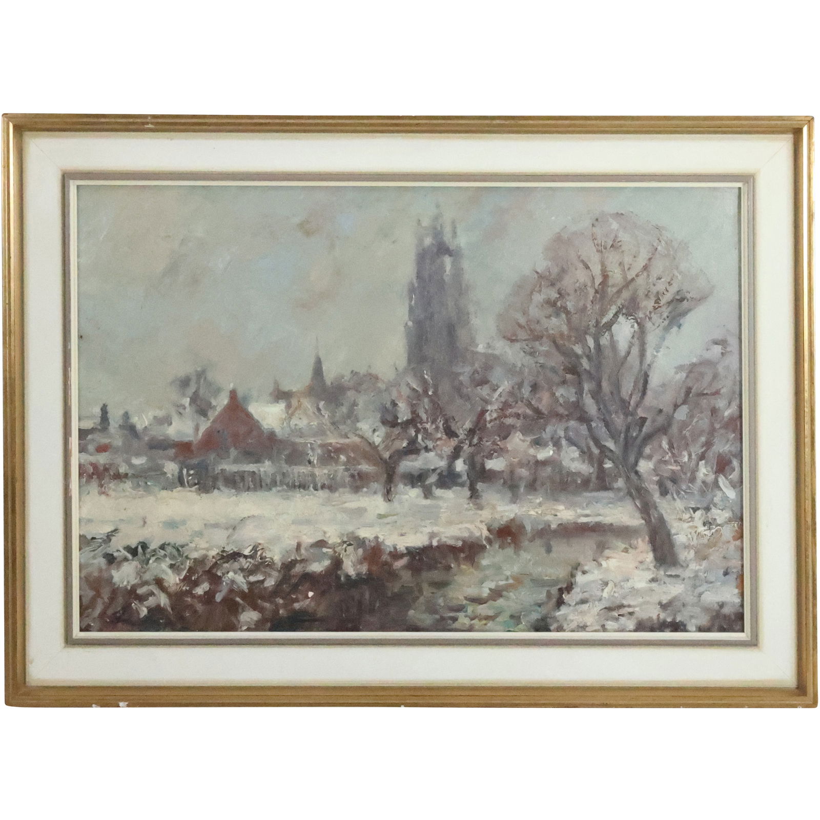 Artist Signed Vintage Oil on Canvas Painting Impressionism Winter Landscape, Info on Verso (1 of 13)