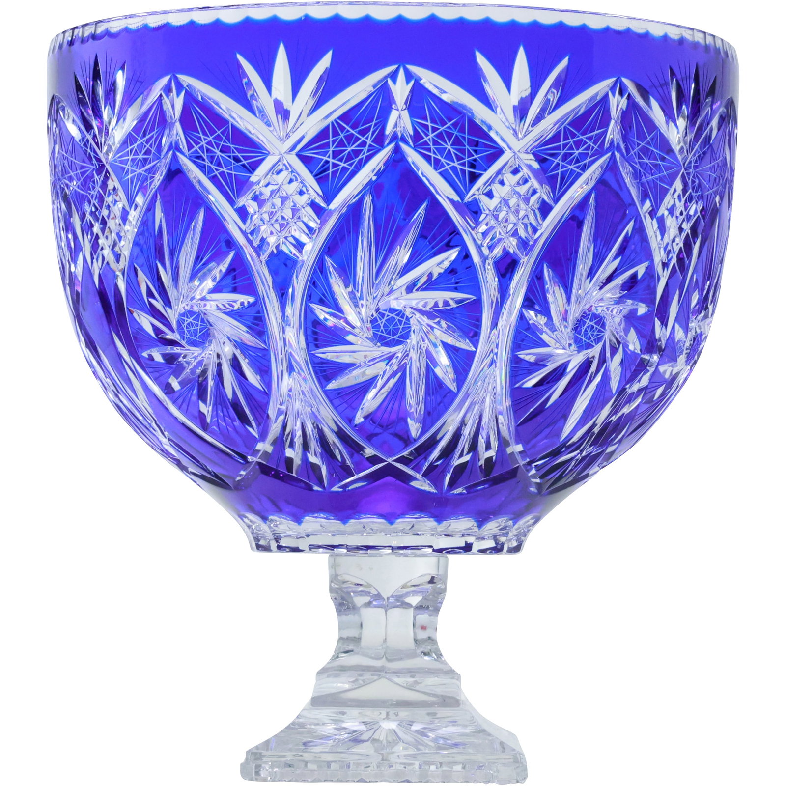 Large Cobalt Blue Cut to Clear Scalloped Edged Center Compote Avitra Centro 2 Alturas 11.75 dia. (1 of 14)