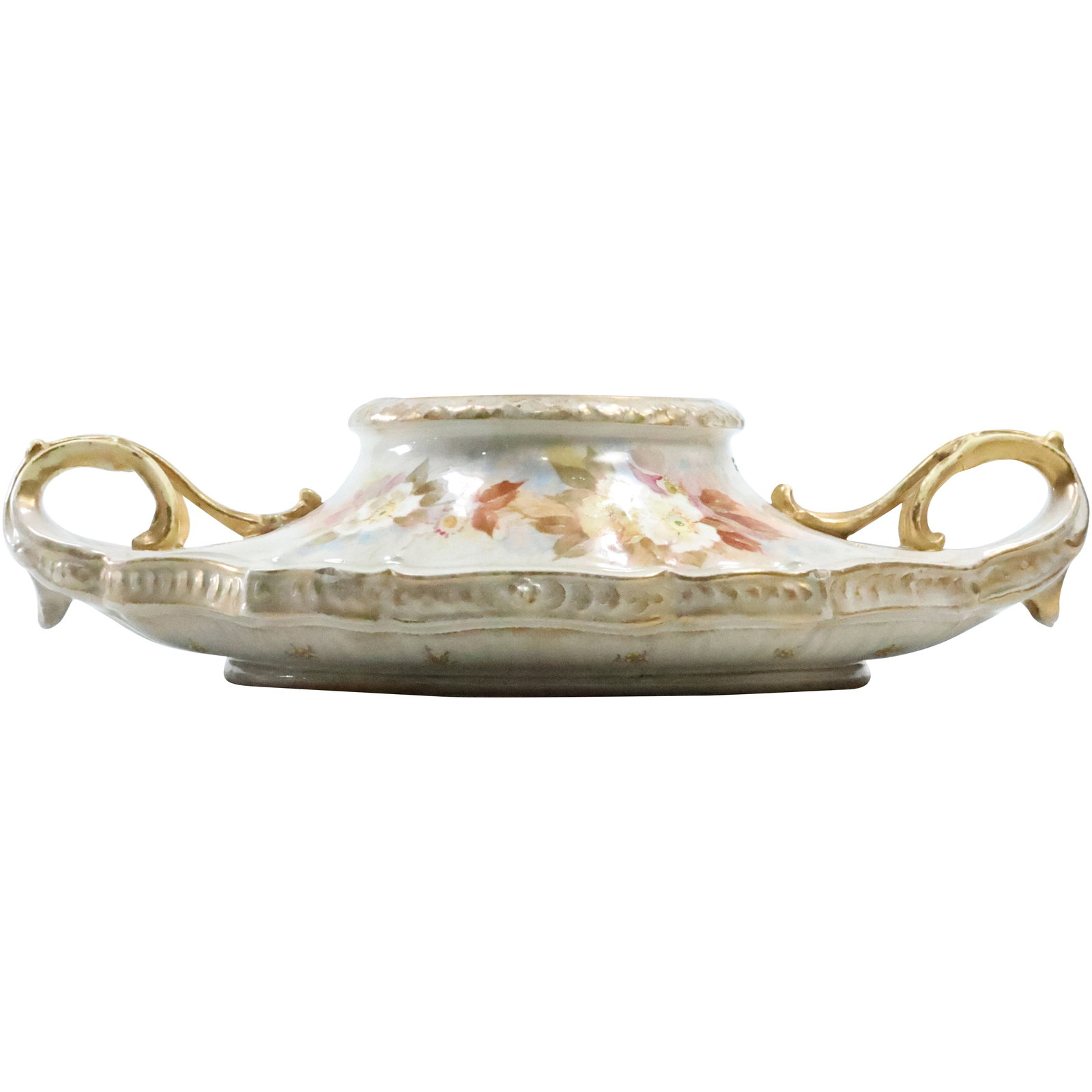 Royal Bonn 19th C. Porcelain Low Vase, Flowers with Handles 12 inches length (1 of 9)