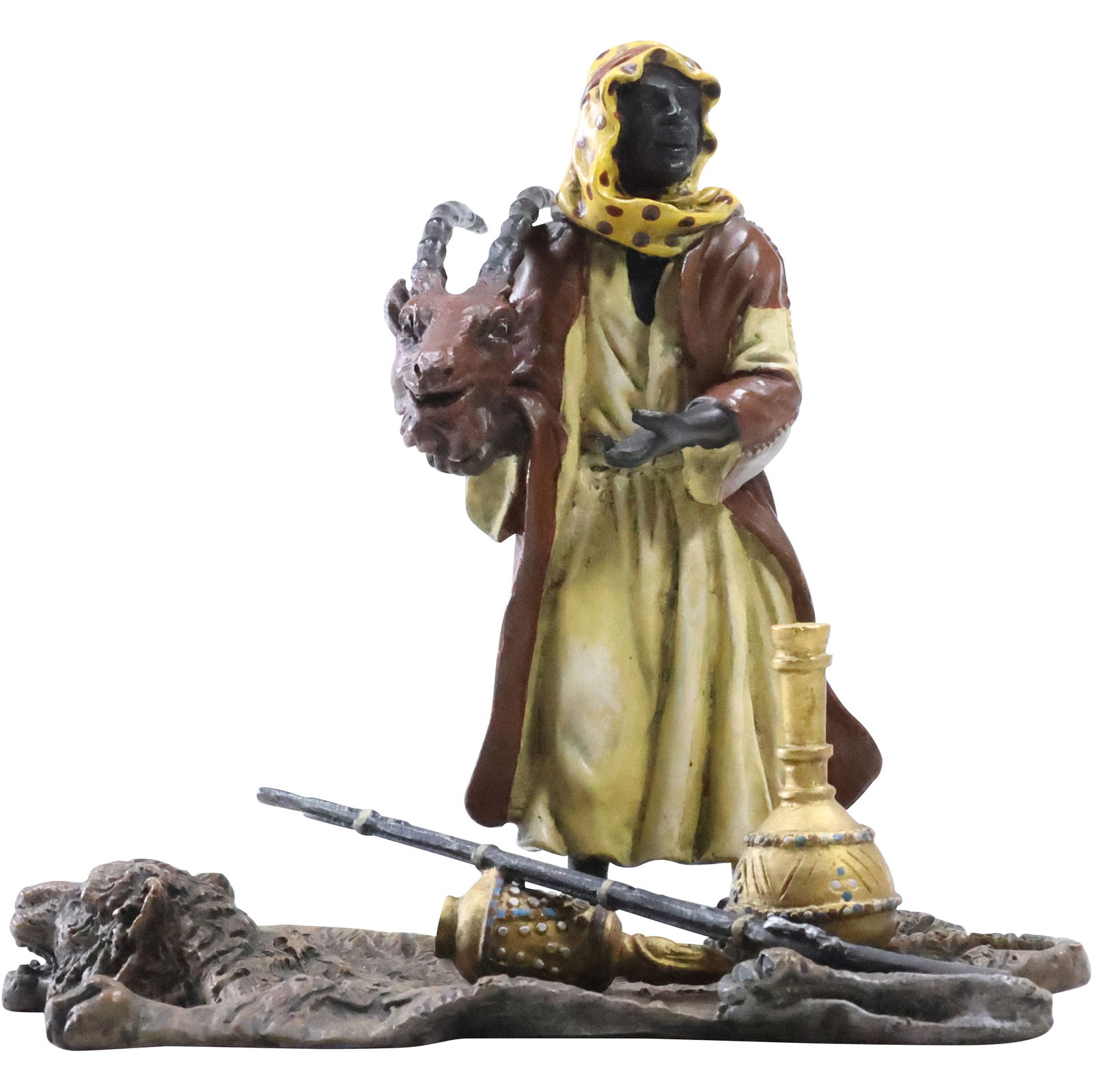 Franz Bergman *After- Vienna Bronze - sculpture 'An Arabian hunter', good polychrome patina (1 of 12)