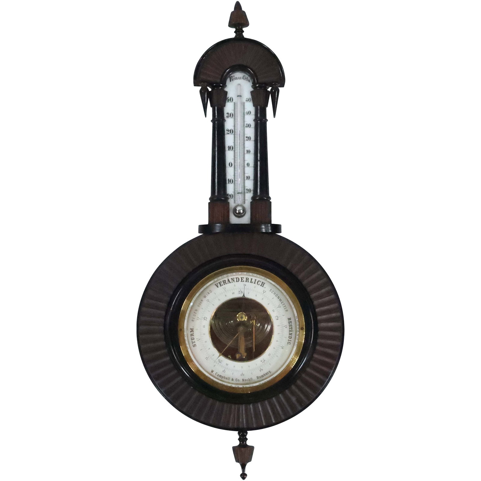 19th C. W. Campbell & Co. Nachfl. Hamburg Wall Mount Barometer Instrument 22 in. length (1 of 9)