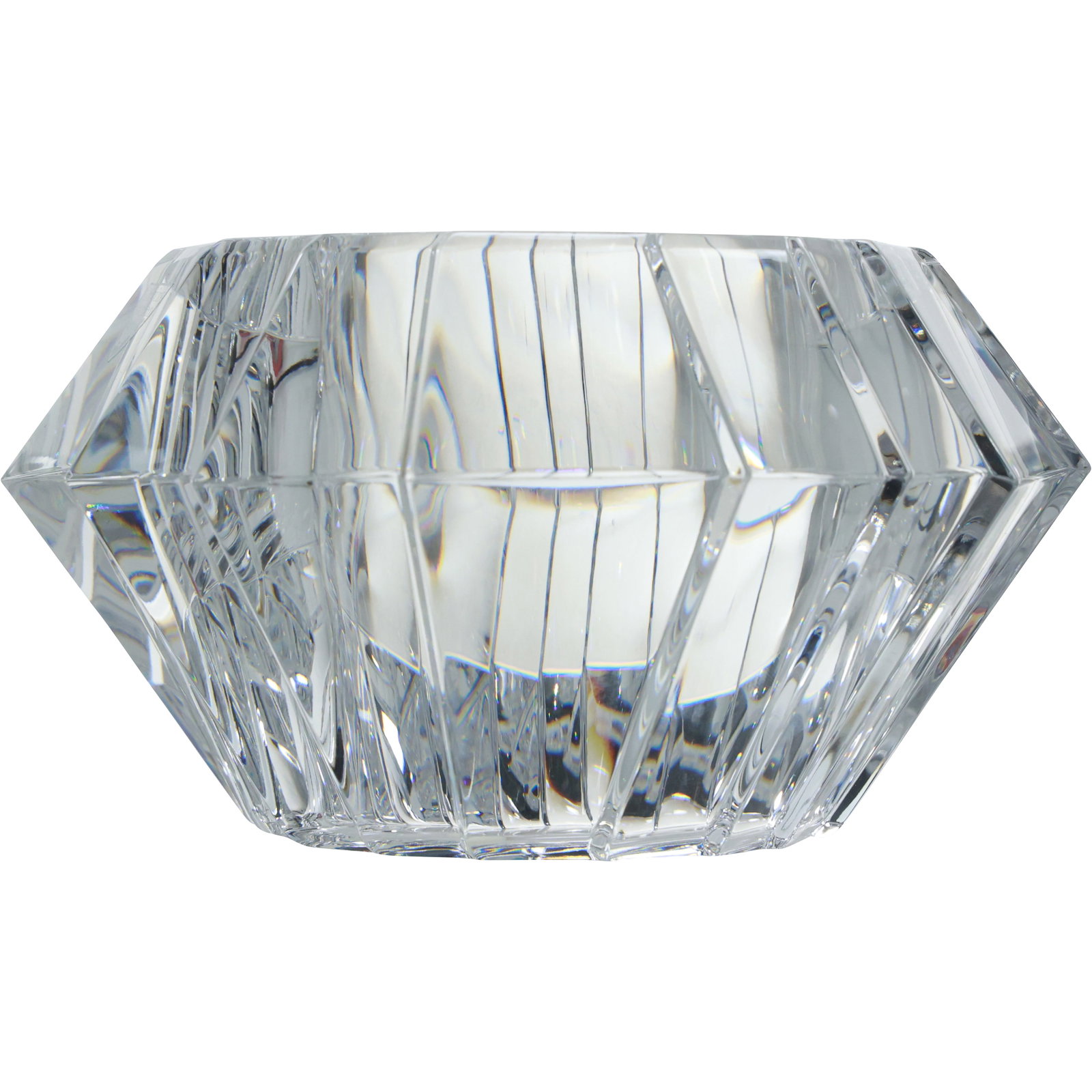 ORREFORS Sweden Faceted Crystal Glass Bowl in Original Box: ORREFORS Sweden Faceted Crystal Glass Bowl in Original Box size: . 3.5 in. x 6 in. (bowl), 5.5 in. x 7.5 in. x 7.5 in. (box) shelf: E