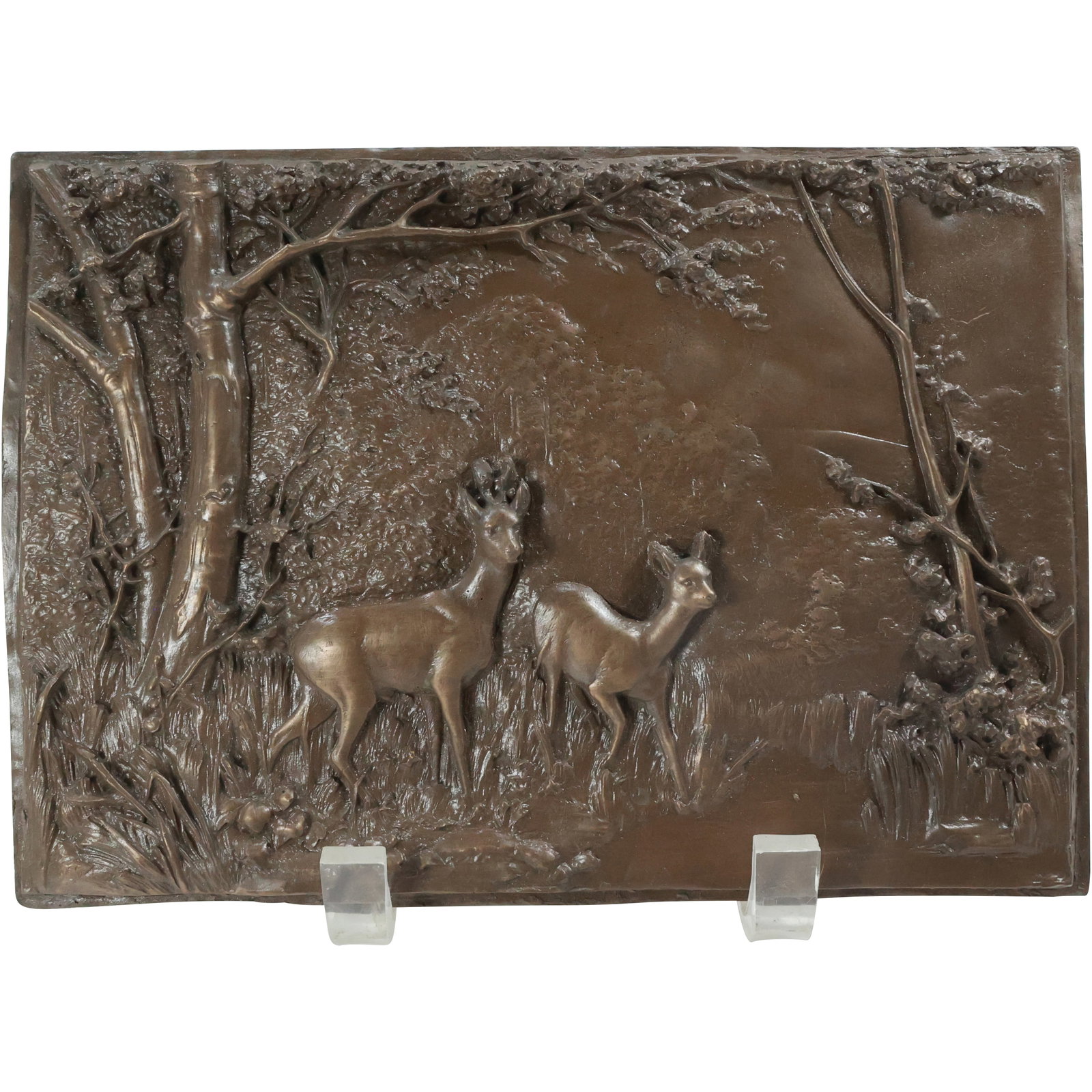 Bronze Composition Plaque of Deer in Landscape 9.25 in. x 6.25 in. (1 of 9)