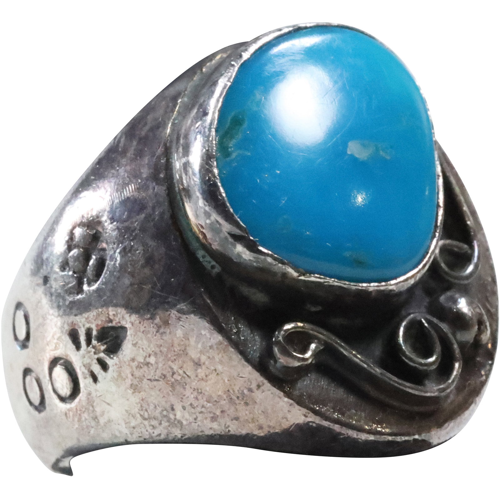 Sterling Silver with Turquoise Ring Size 9 , 7/8 in. x 1 in. (1 of 8)