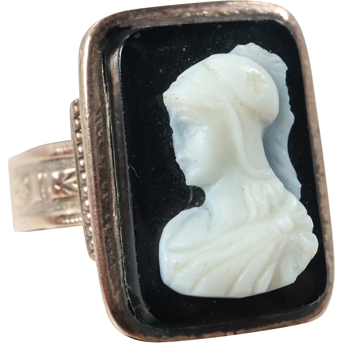 14K Gold Victorian Cameo Ring Size 6 ,  3 dwt total weight , 1/2 in. x 3/4 in. (1 of 8)