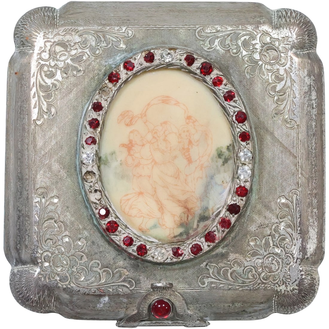 marked 800 Victorian Silver Compact 3 1/8 in. x 3 1/8 in. (1 of 7)
