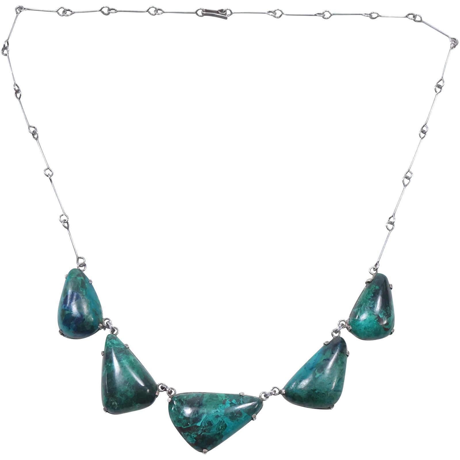 Early 1960s American Indian Sterling Silver and Malachite Necklace  22 in. x 7/8 in. (1 of 8)