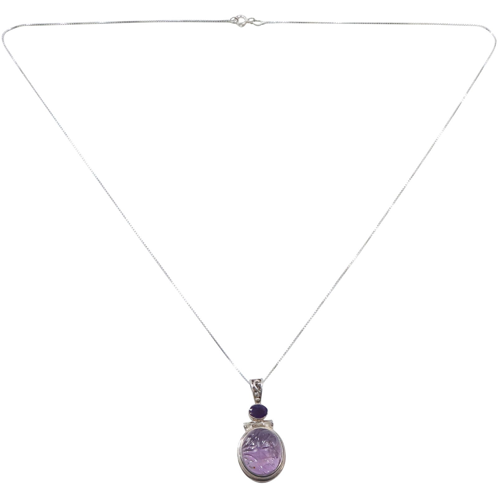 .925 Sterling Silver Amethyst Scarab with Amethyst Stone Pendant Necklace on .925 Chain 24 in. (1 of 8)