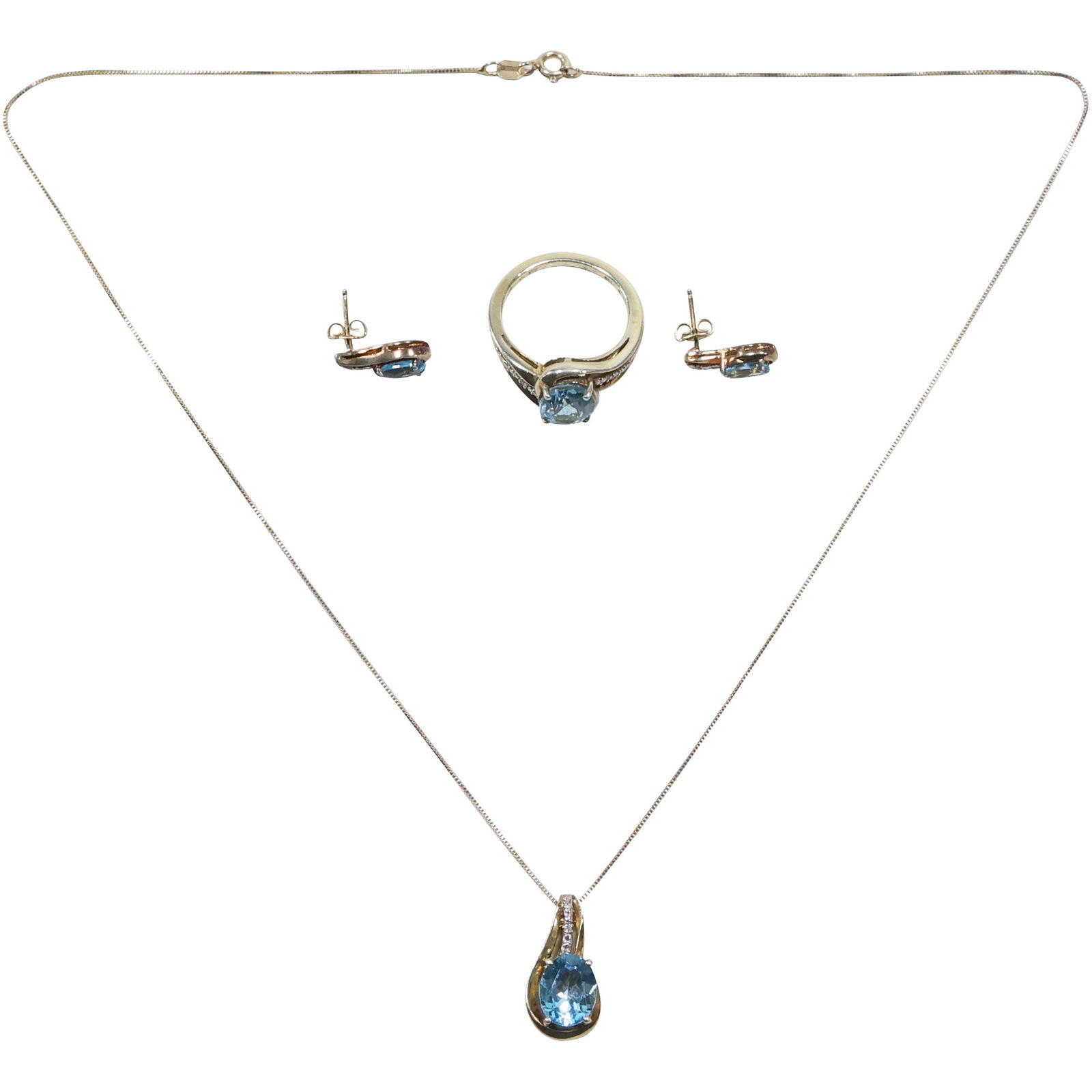 5 Piece Set Blue Topaz and Sterling Silver: Blue Topaz Pendant Necklace Sterling Chain 18 in.; (1 of 10)