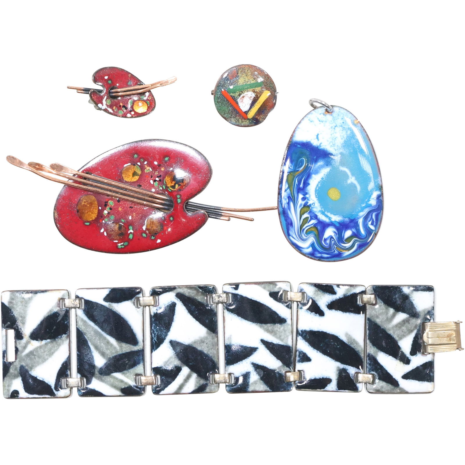 [4] Enameled on Copper Artist's Palette Pin; Enameled on Copper Pendant; Enameled on Copper (1 of 15)