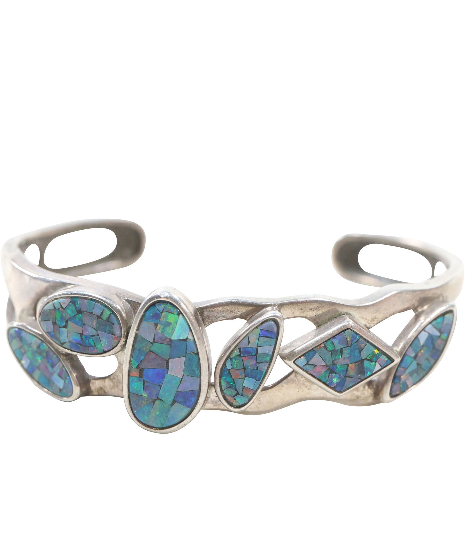 WK 925 Sterling Silver with Black Opal Mosaic Cuff Bracelet 2 1/2 in. x 2 in. x 3/4 in.: WK 925 Sterling Silver with Black Opal Mosaic Cuff Bracelet 2 1/2 in. x 2 in. x 3/4 in.