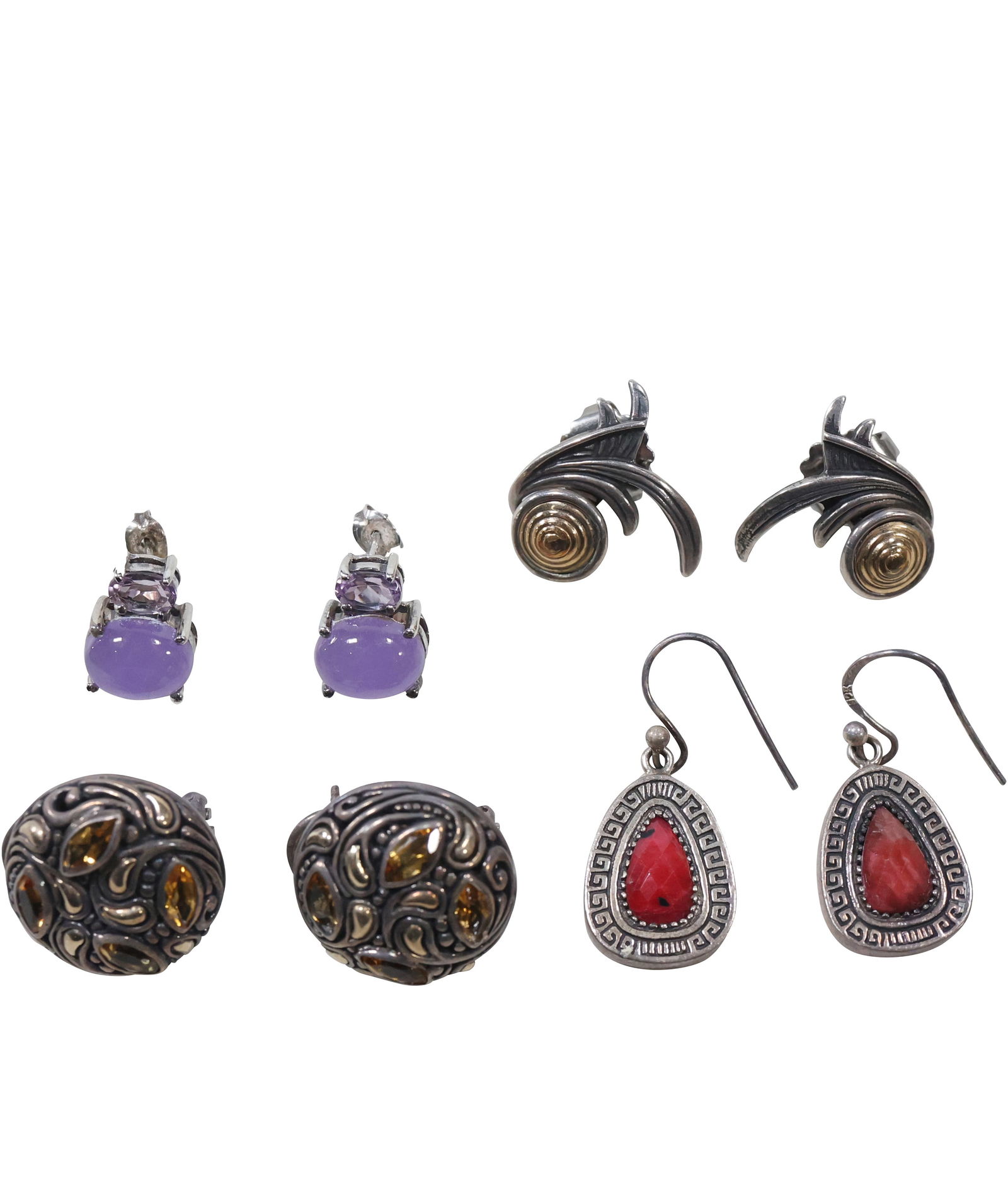 4 Pairs Sterling Earrings: Stamas Sterling Earrings with 14K Center Swirl Design; .925 Sterling (1 of 10)