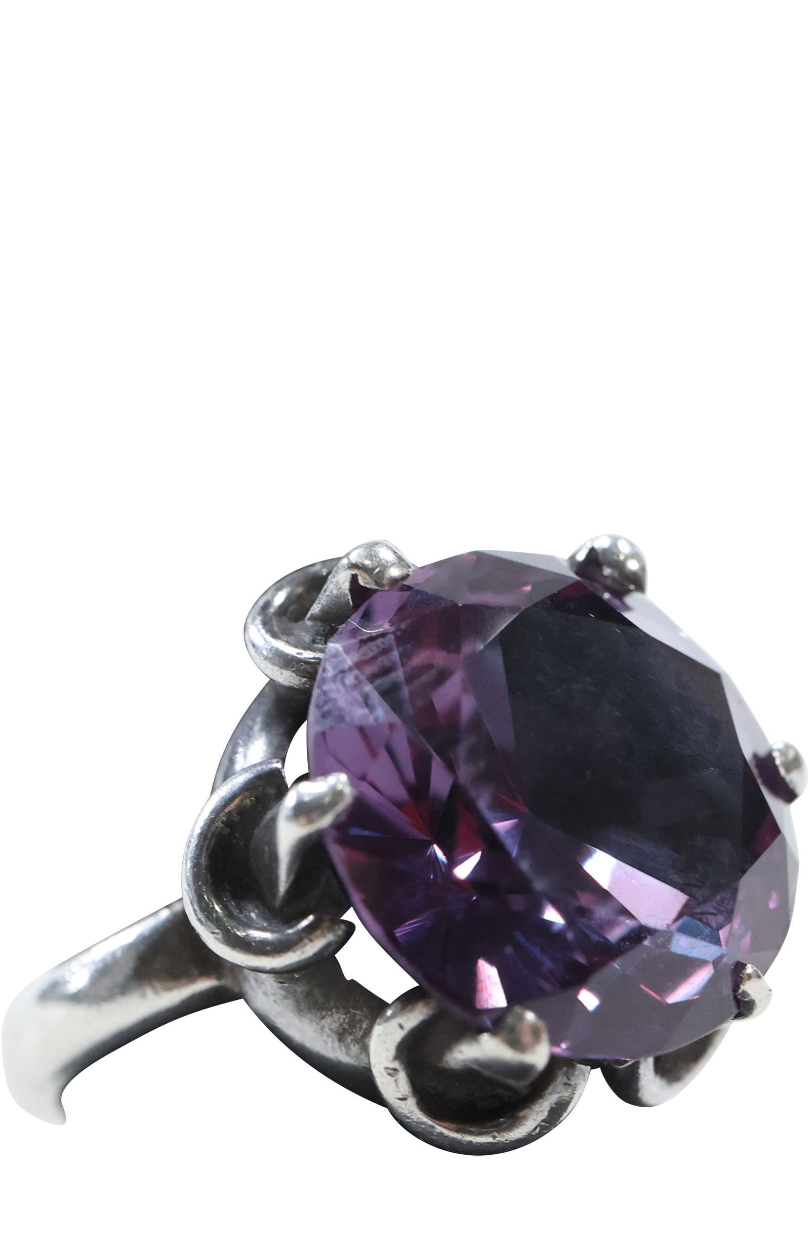 Stunning Sterling Silver and Purple Sapphire Ring Size 5.5  ; 3/4 in. dia. ; Beautiful Hues of Blue, (1 of 8)