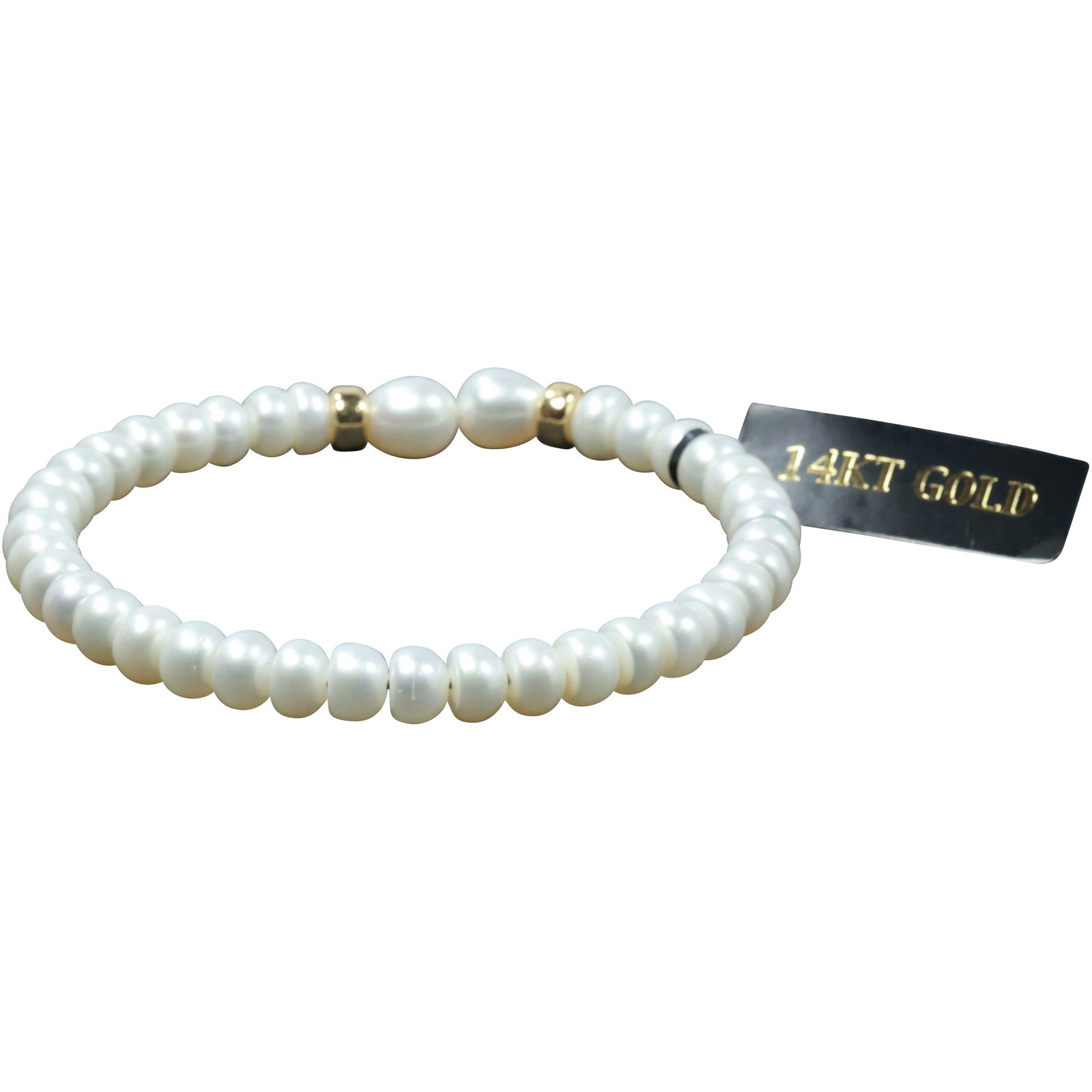14K Gold Freshwater Cultured Pearls Bracelet with 2 Gold Beads , 2 1/2 in. dia. (1 of 11)