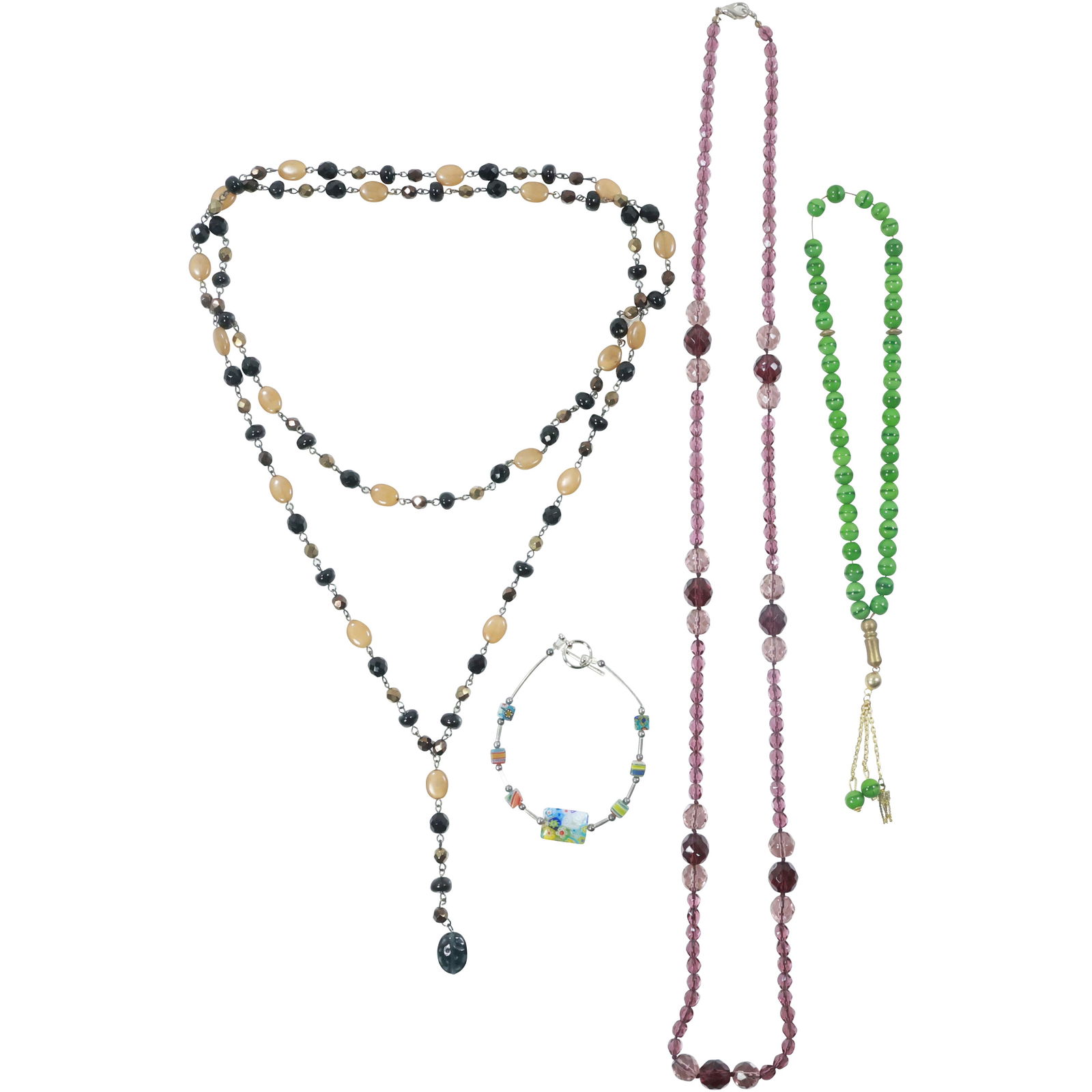 [4] 1940s Amethyst Glass Beads Necklace 36 in. ; 1970s Black Onyx, Agate, Hematite Necklace 48 in. ; (1 of 17)