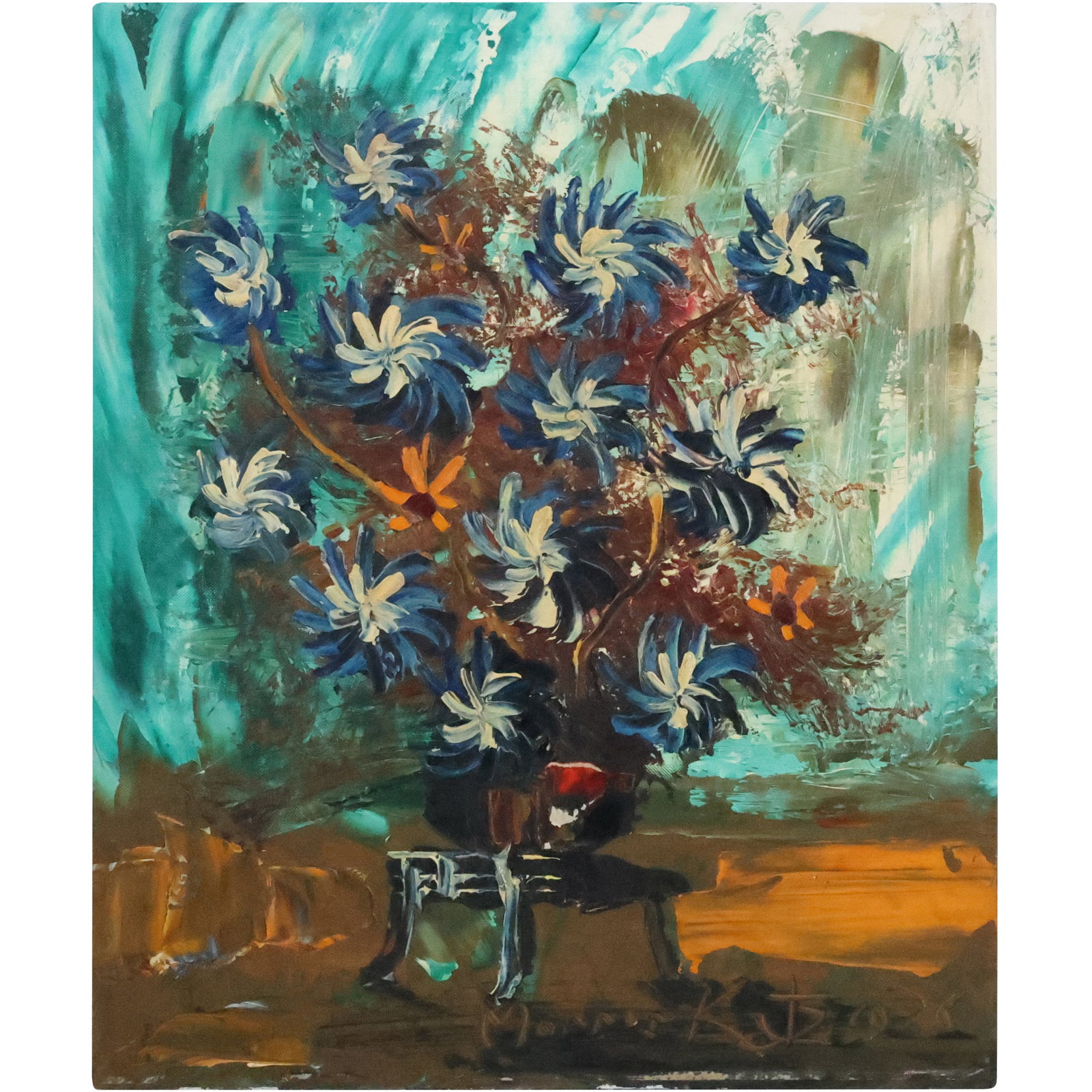 Morris Katz 1976, Jewish American, Acrylic Painting Still Life Flowers in Vase (1 of 12)