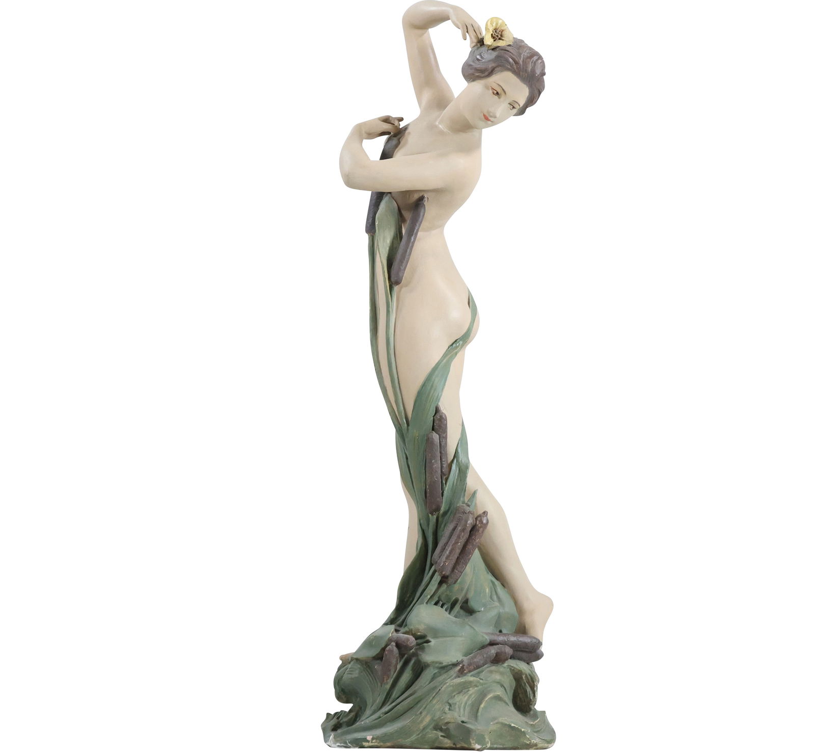 Artist Signed, Tall Polynesian Standing Nude 23.5 inches height, Hard Plaster Composition: Artist Signed, Tall Polynesian Standing Nude 23.5 inches height, Hard Plaster Composition. size: 23.5 x 7 x 6 shelf A