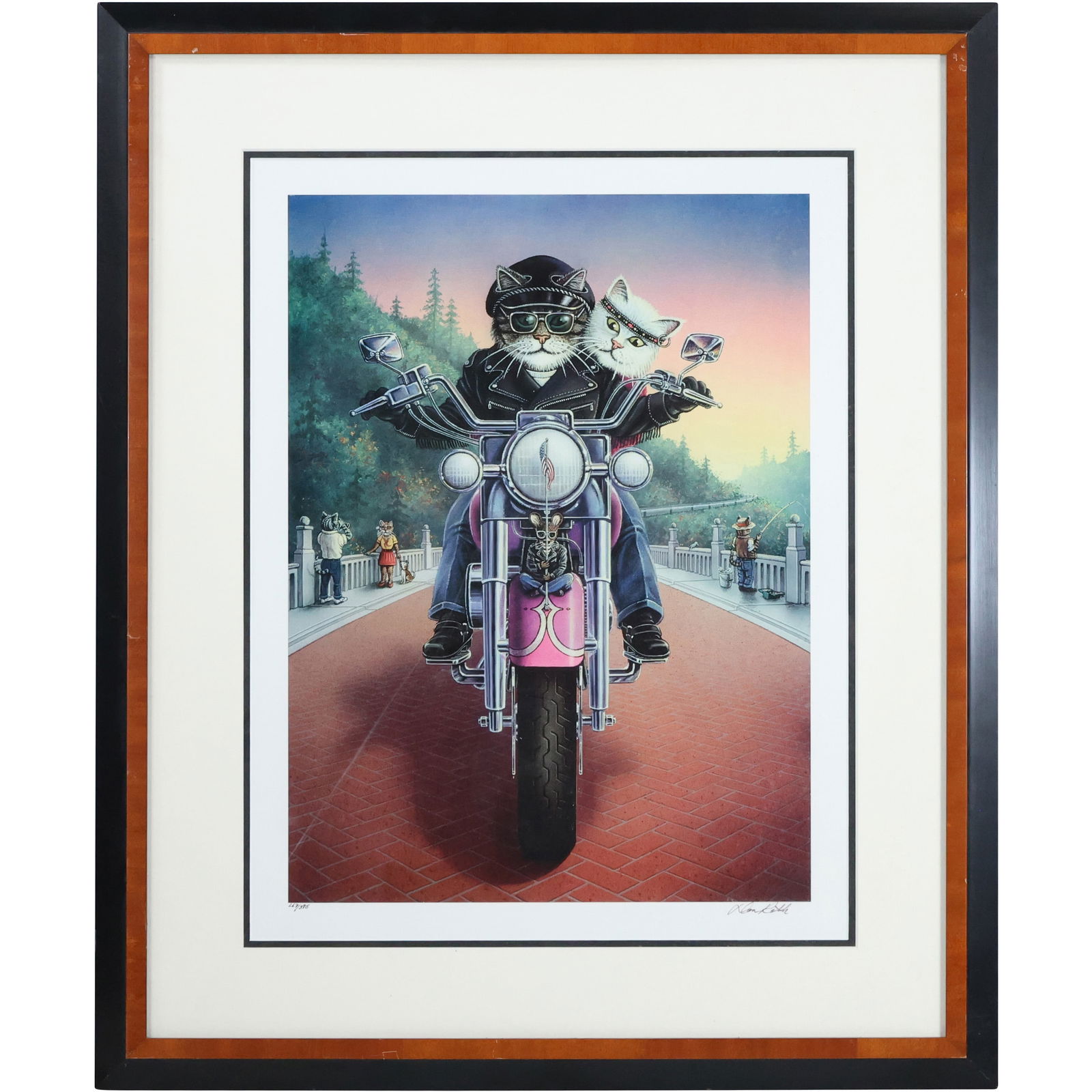 Don Roth Signed and Numbered 267/375 Lithograph "Kool-Kat Motorcyclist", Framed (1 of 13)