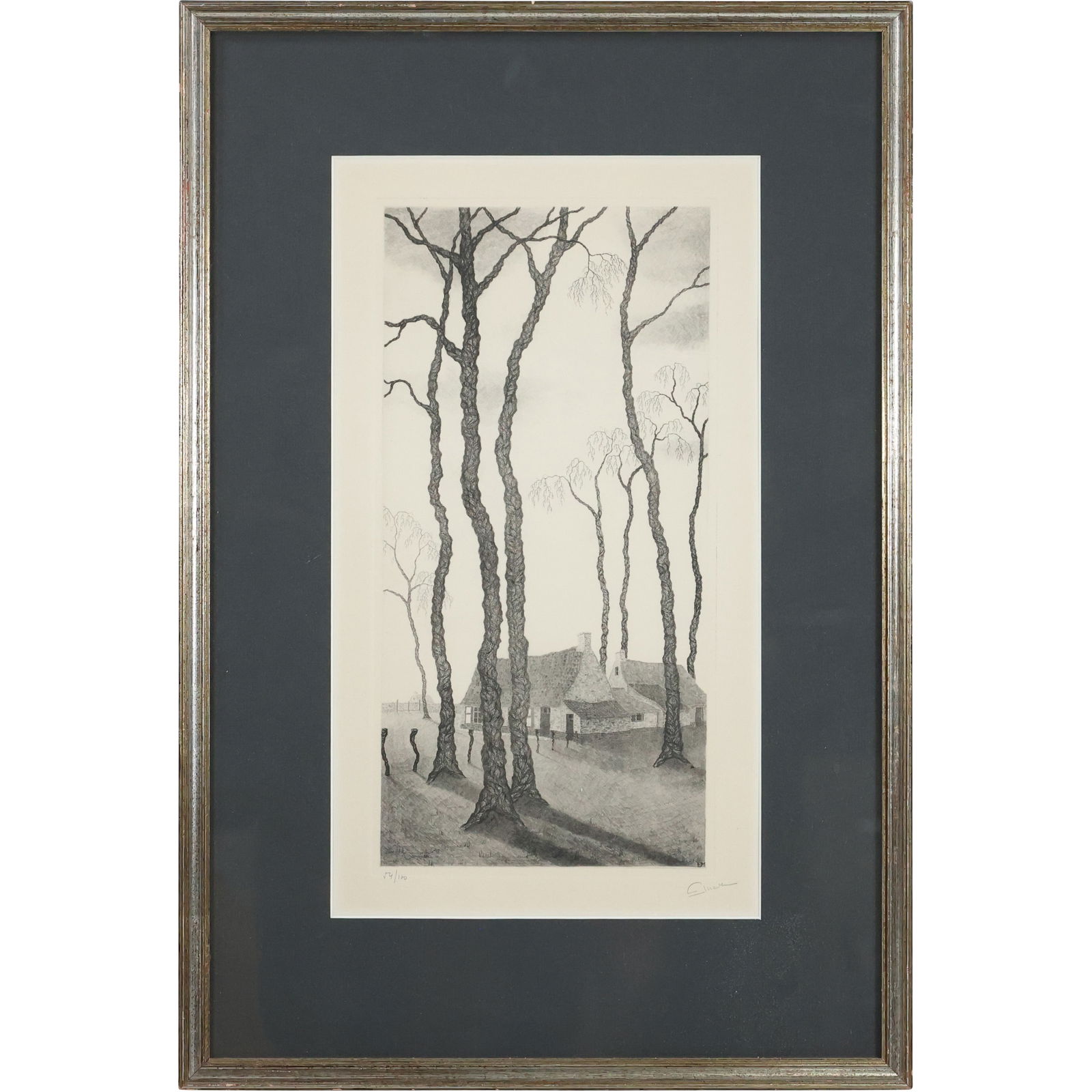 Vintage Signed Lithograph #54/100 Tall Trees in Landscape with House, Framed (1 of 13)