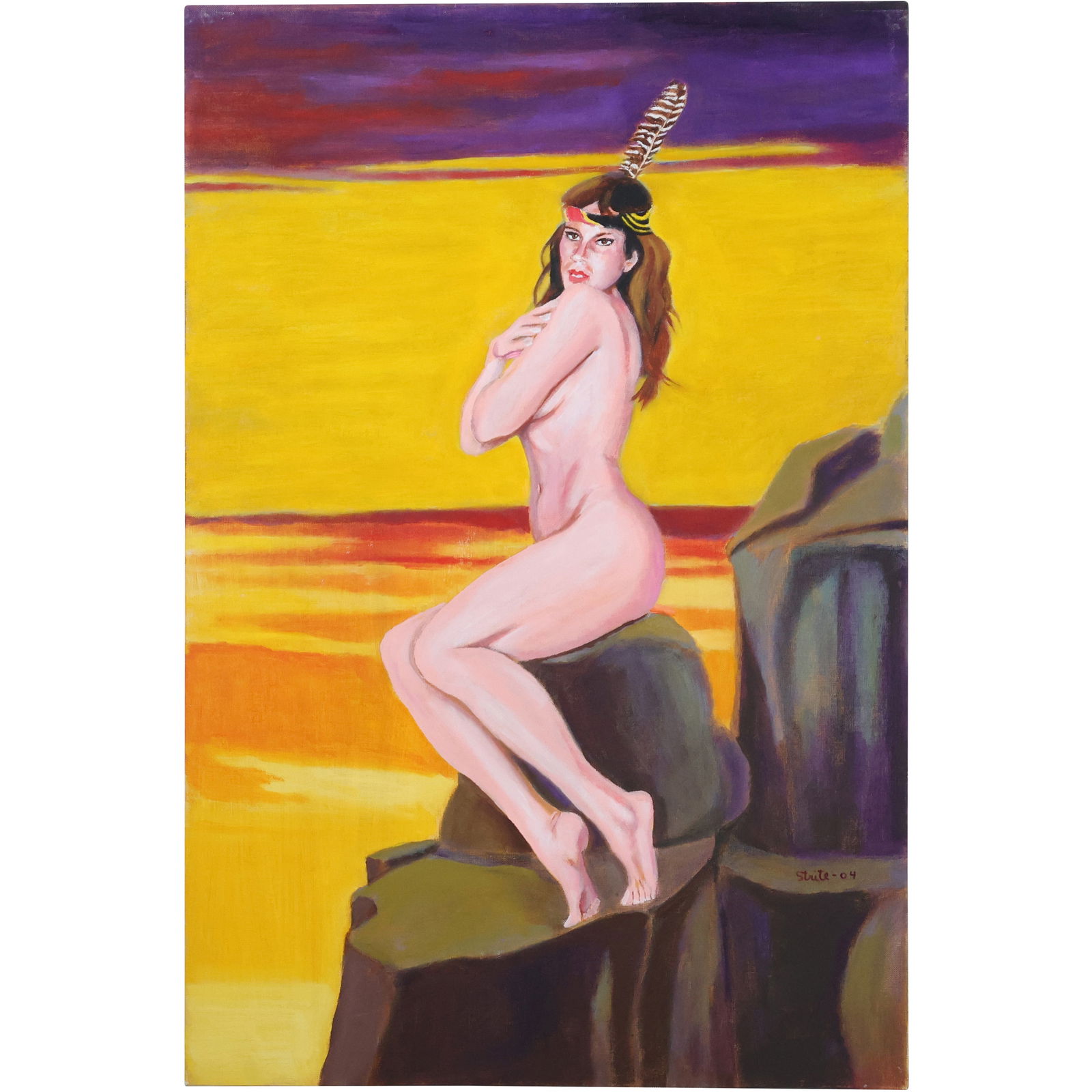 Norman Strite, American Artist, Oil on Board Painting Pin-Up Nude titled Indian Dawn: Norman Strite, American Artist, Oil on Board Painting Pin-Up Nude titled Indian Dawn. size: 36 in. x 24 in. ; Author of Book: Norman Strite in the Temple of Beauty. Figure Paintings and Drawings by No