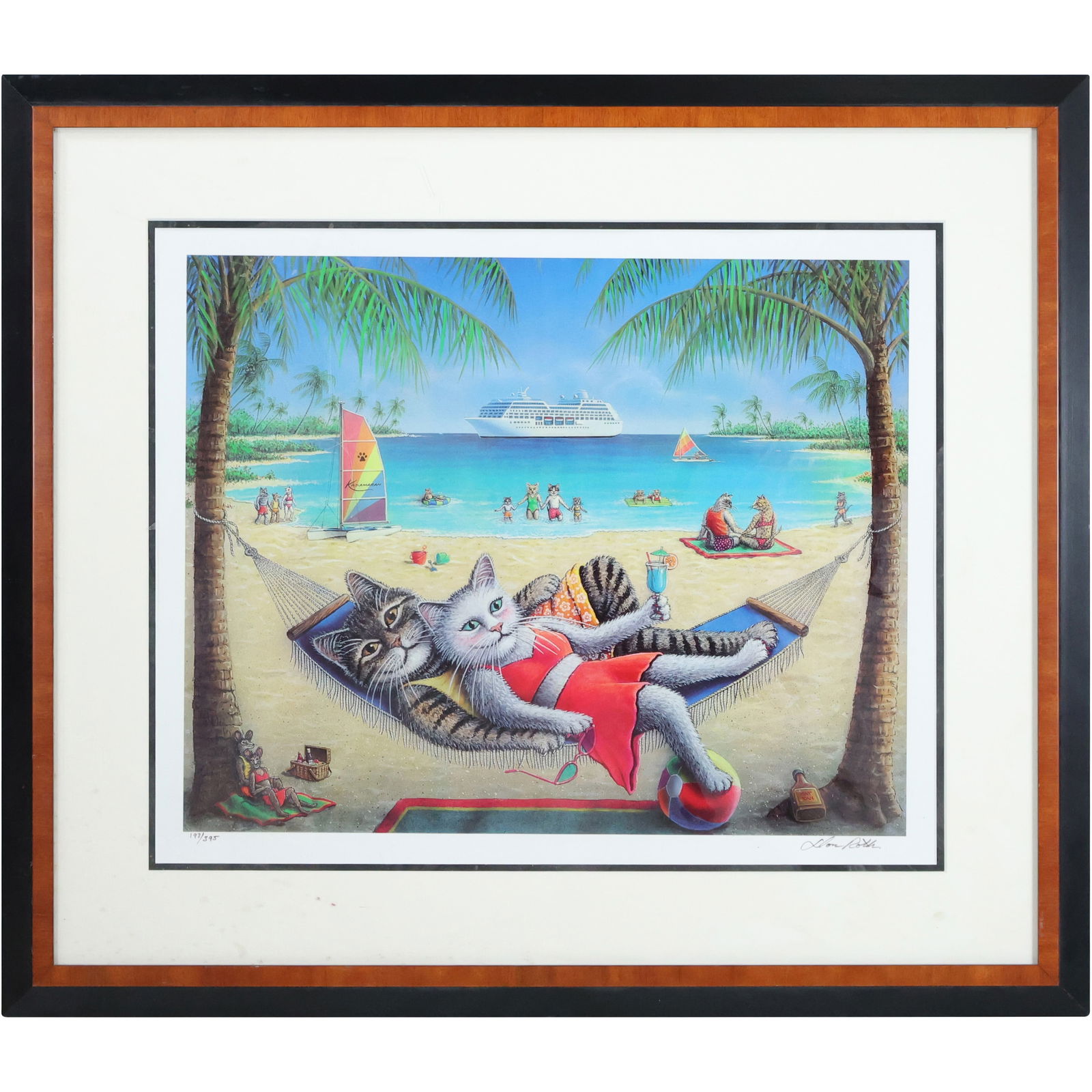Don Roth Signed and Numbered 197/375 Lithograph "Kool-Kat Beach Bathers", Framed (1 of 17)