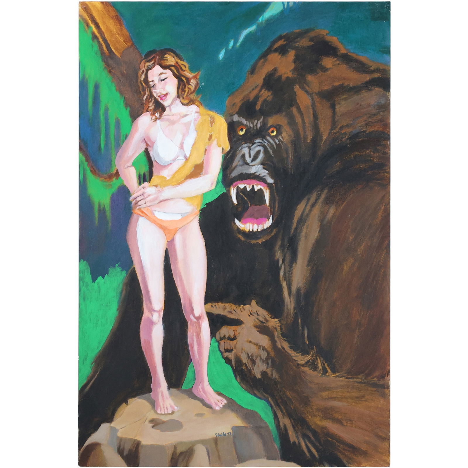 Norman Strite, American Artist, Oil on Board Painting Pin-up Girl Next to Gorilla: Norman Strite, American Artist, Oil on Board Painting Pin-up Girl Next to Gorilla. size: 36 x 24. Author of Book: Norman Strite in the Temple of Beauty. Figure Paintings and Drawings by Norman Strite.
