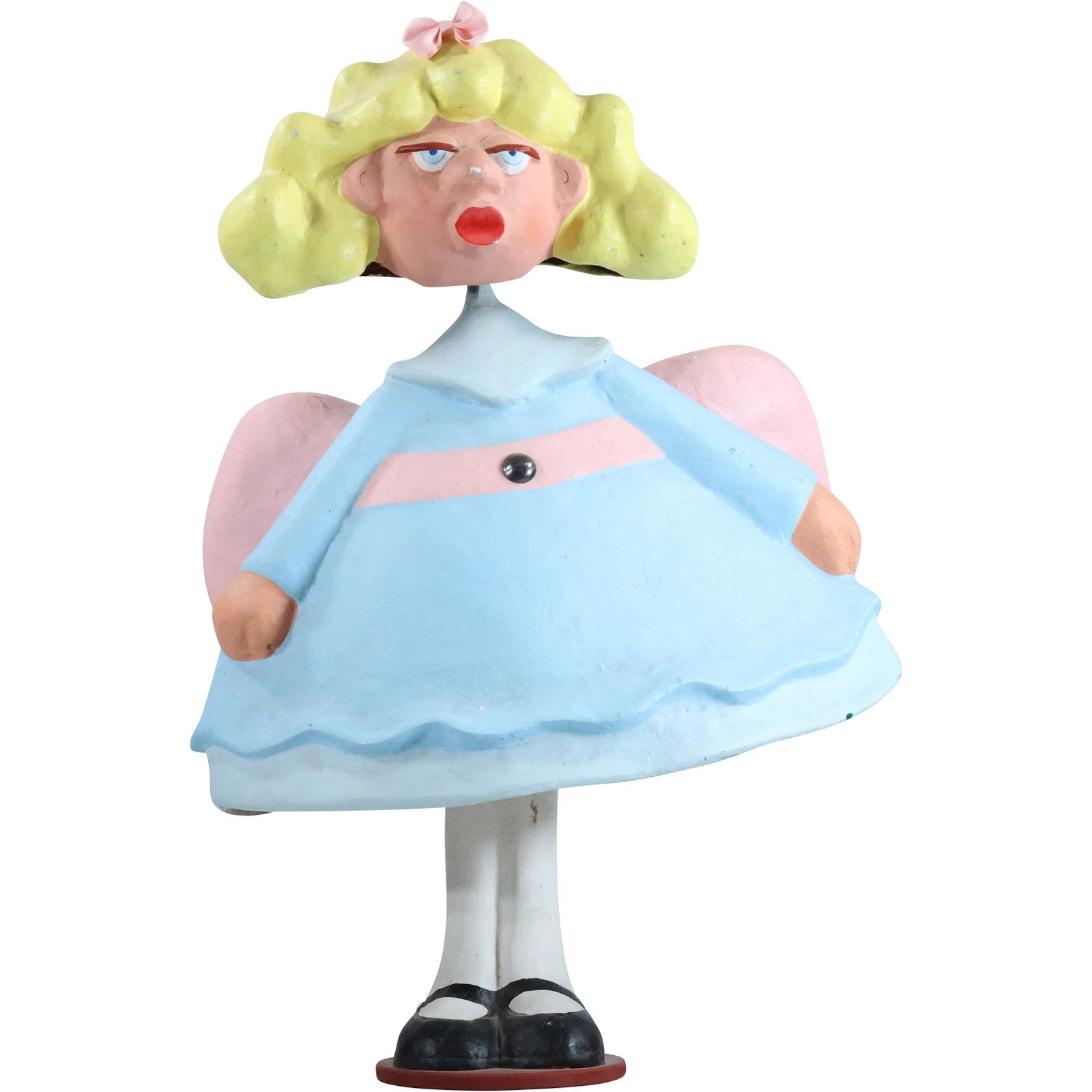 Vintage Large Bobble Head Girl Sculpture in Paper Mache 31 inches height x 20 in. wide: Vintage Large Bobble Head Girl Sculpture in Paper Mache 31 inches height x 20 in. wide. size: 31 x 20 x 13 shelf D