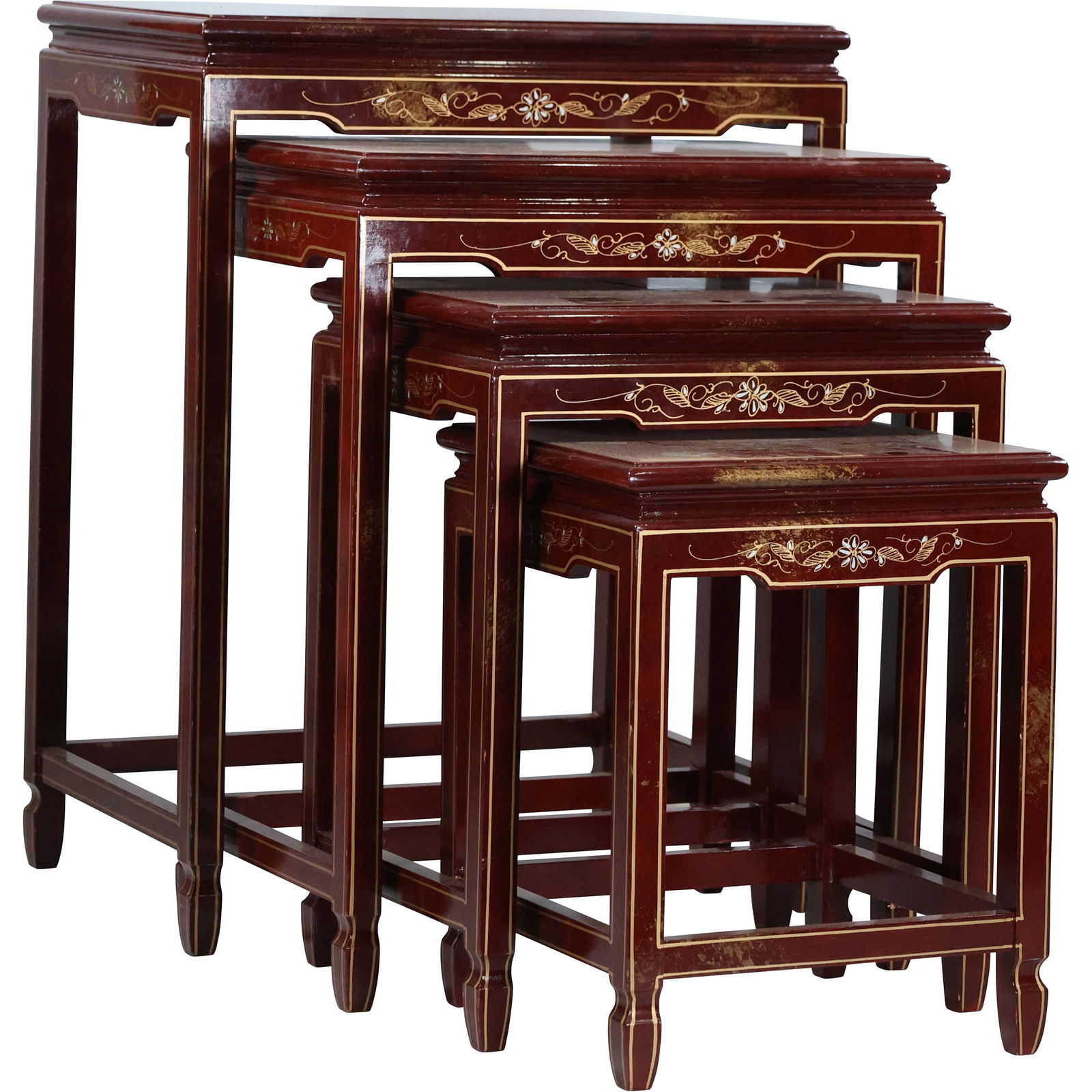 Nesting of 4 Chinese Lacquered Stands with Floral Decoration (1 of 16)
