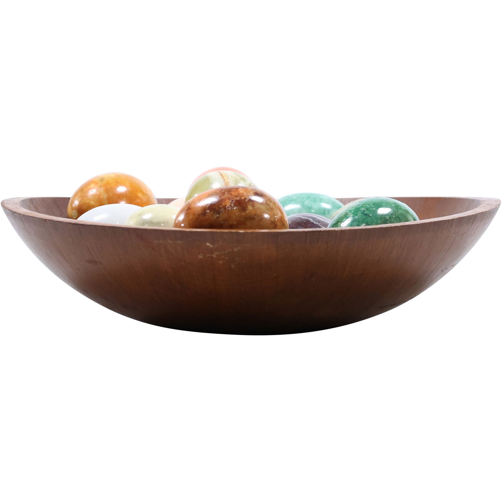 Wooden Bowl with 15 Assorted Polished Alabaster / Marble Eggs (1 of 8)