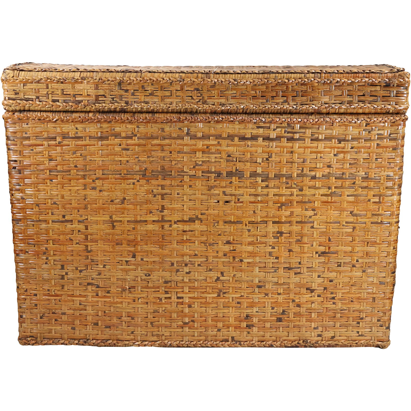 Large Antique Wicker Narrow Rectangular Trunk,  possibly for an Automobile 30in. x 42 in. x 16 in. (1 of 13)