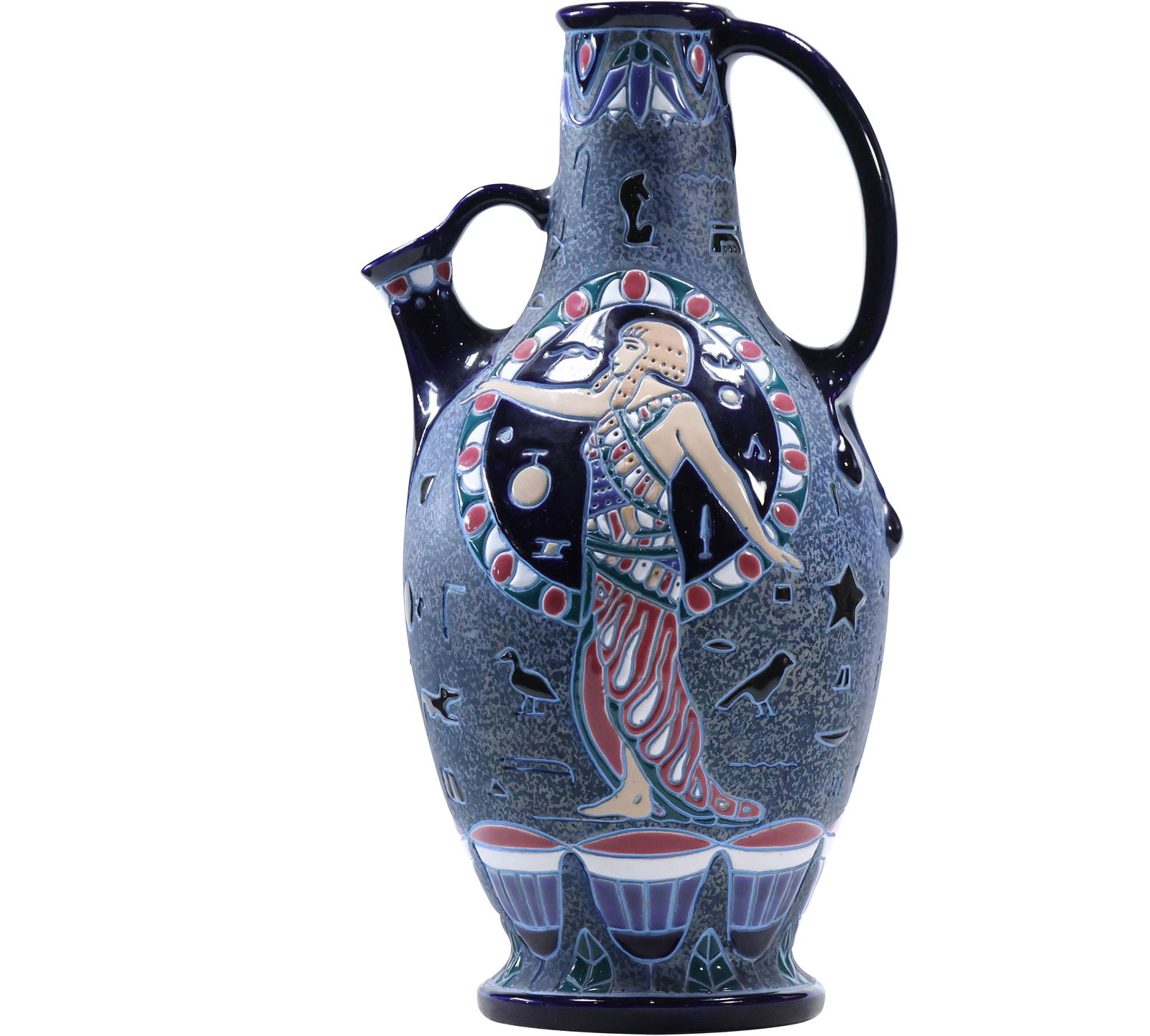 Fabulous Amphora Czechoslovakia Art Pottery Pitcher with Egyptian Woman 14.25 in. height (1 of 11)
