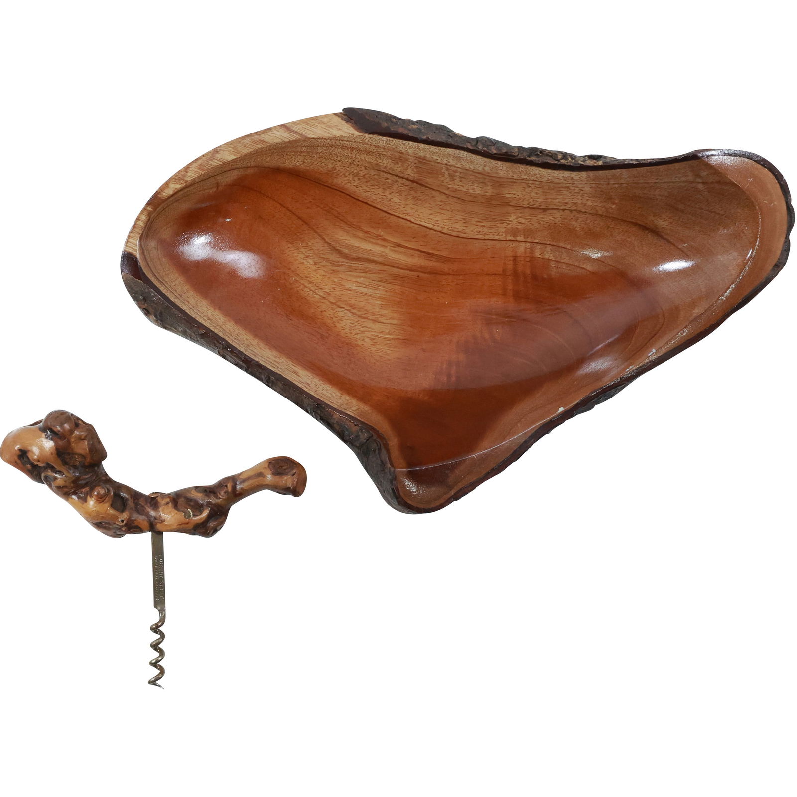 Wooden Root Corkscrew and Wooden Bark Rimmed Dish (1 of 15)