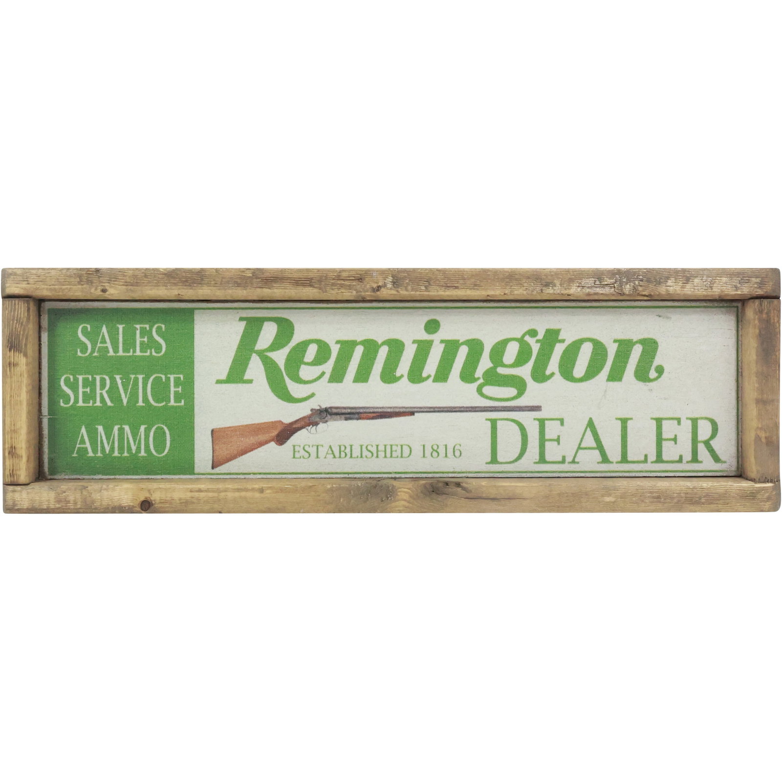 Novelty Printed Wood Advertising Sign: Remington Dealer, Sales, Service, Ammo 17.25 in. length: Novelty Printed Wood Advertising Sign: Remington Dealer, Sales, Service, Ammo 17.25 in. length. size: 17.25x5.5
