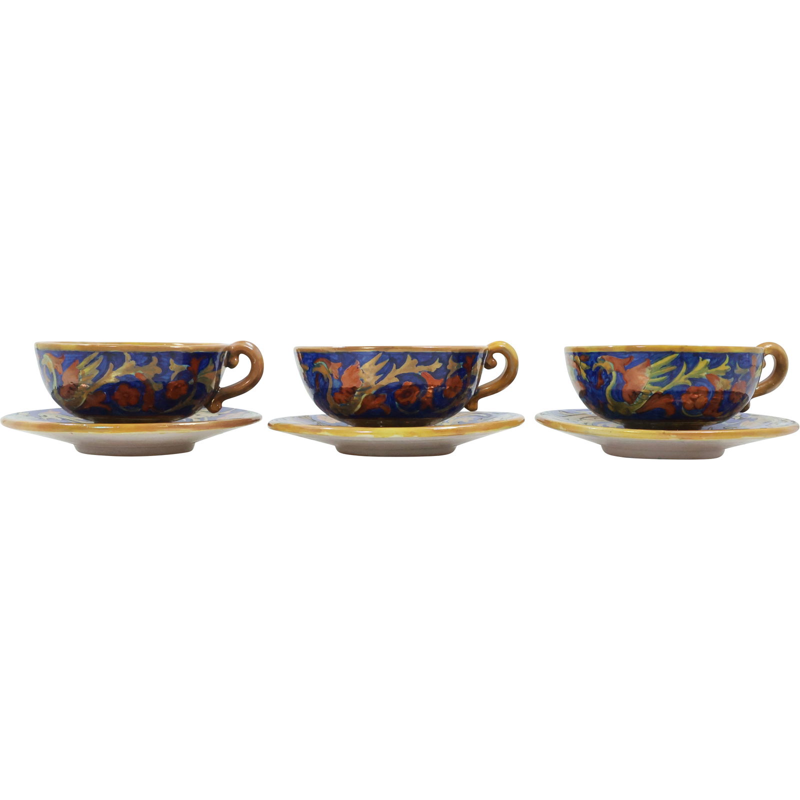 3 Italian Renaissance Hand Painted Pottery Cups and Saucers with Portraits (1 of 16)