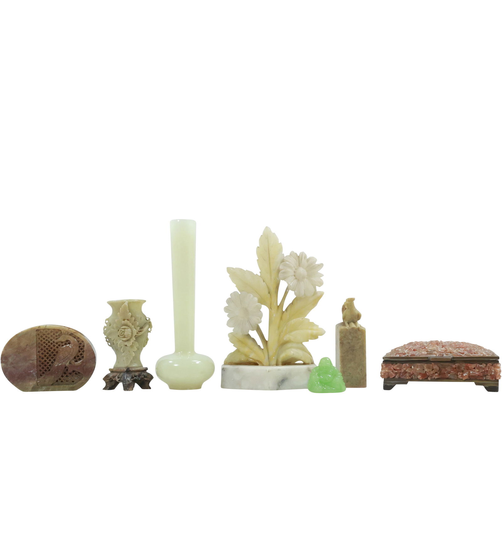 Estate Grouping 7 Assorted Stoneware, Alabaster, Soapstone Carved Figures, Statues, Box (1 of 20)