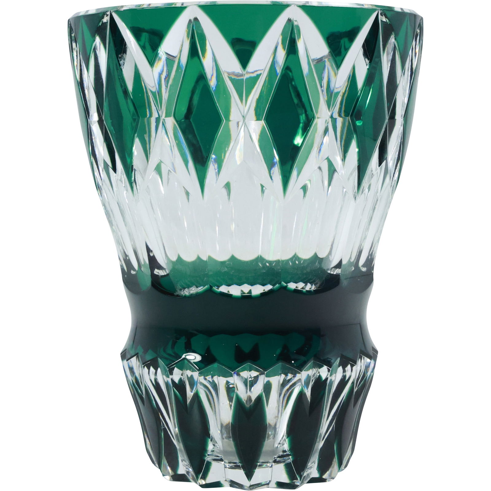 Signed Val St. Lambert Elegant Green and Clear Crystal Glass Vase 6.6 in. height x 4.5 in. wide (1 of 13)