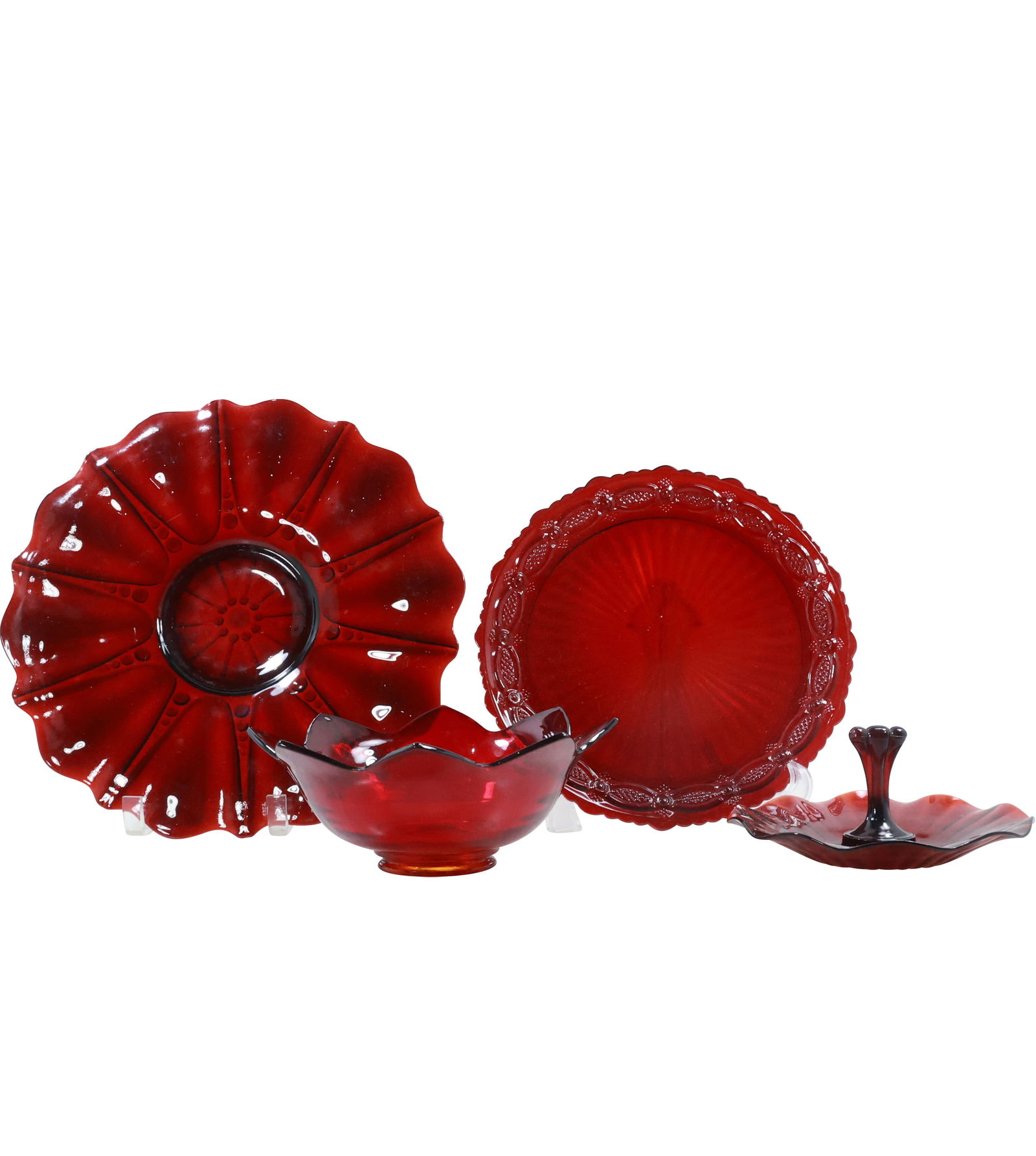 4 Assorted Vintage Ruby Red Glass Platters, Bowl, Cany Dish (1 of 15)