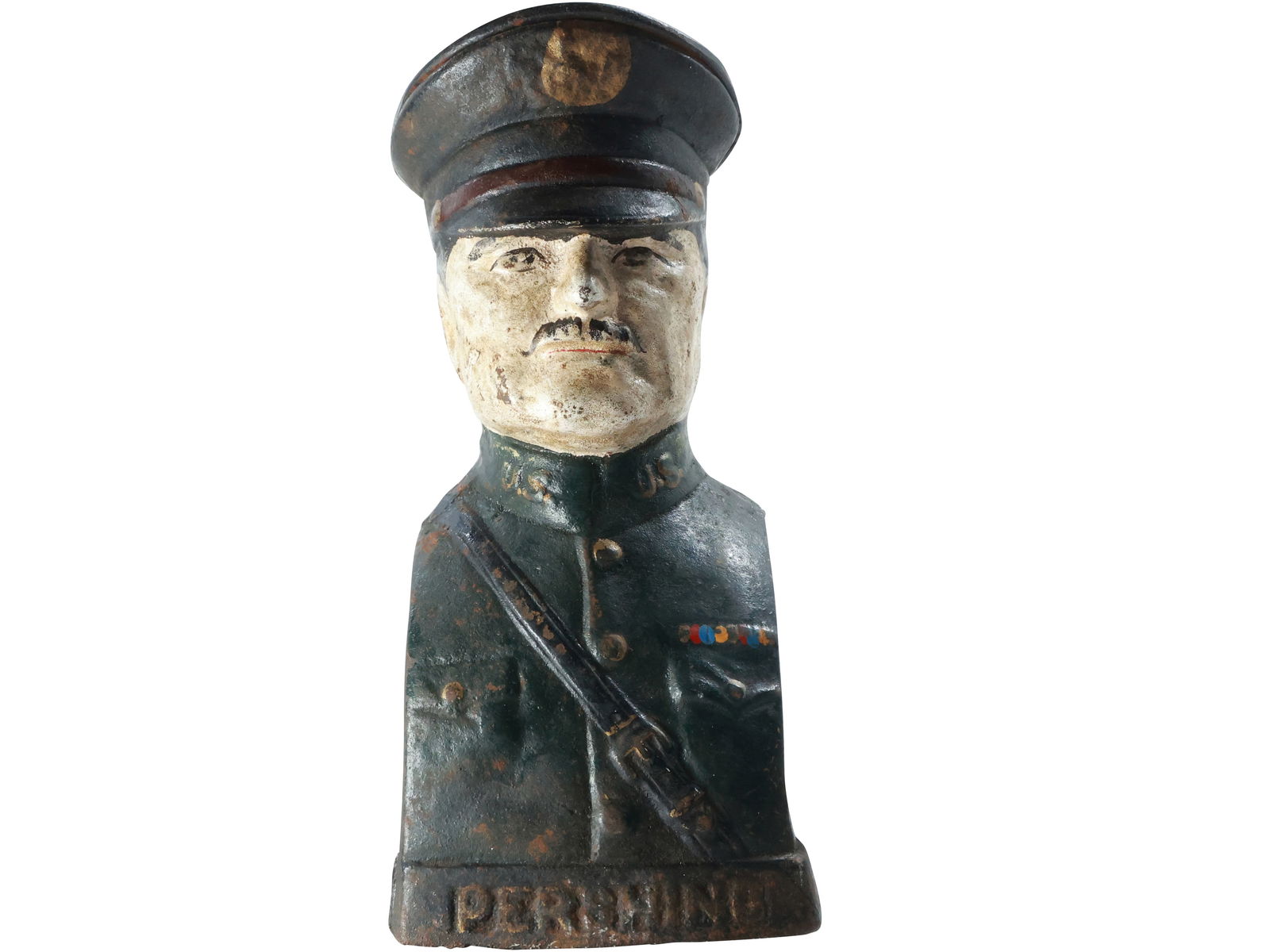 WWI General John J Pershing Cast Iron Figural Still Bank in Original Paint 7.75 in. height (1 of 13)