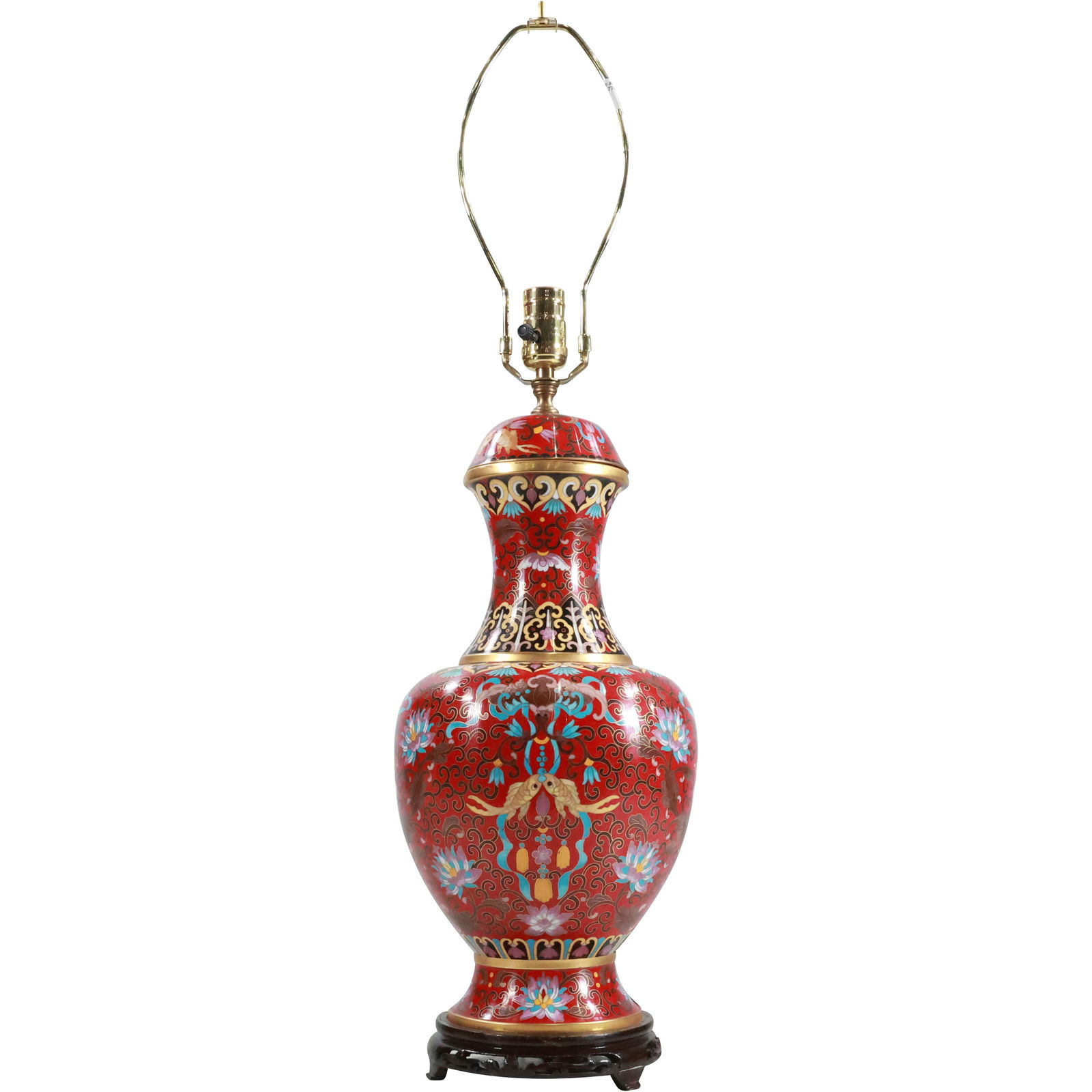Fine Quality Red Cloisonne Urn Table Lamp Intricate Pattern with Koi Fish 31.25 in. overall height (1 of 18)